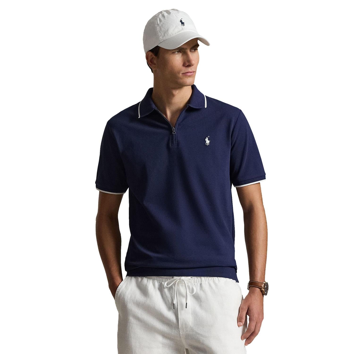 Marinefarget Polo Ralph Lauren T-skjorte i klassisk passform med stretch mesh og glidelåsdetalj.