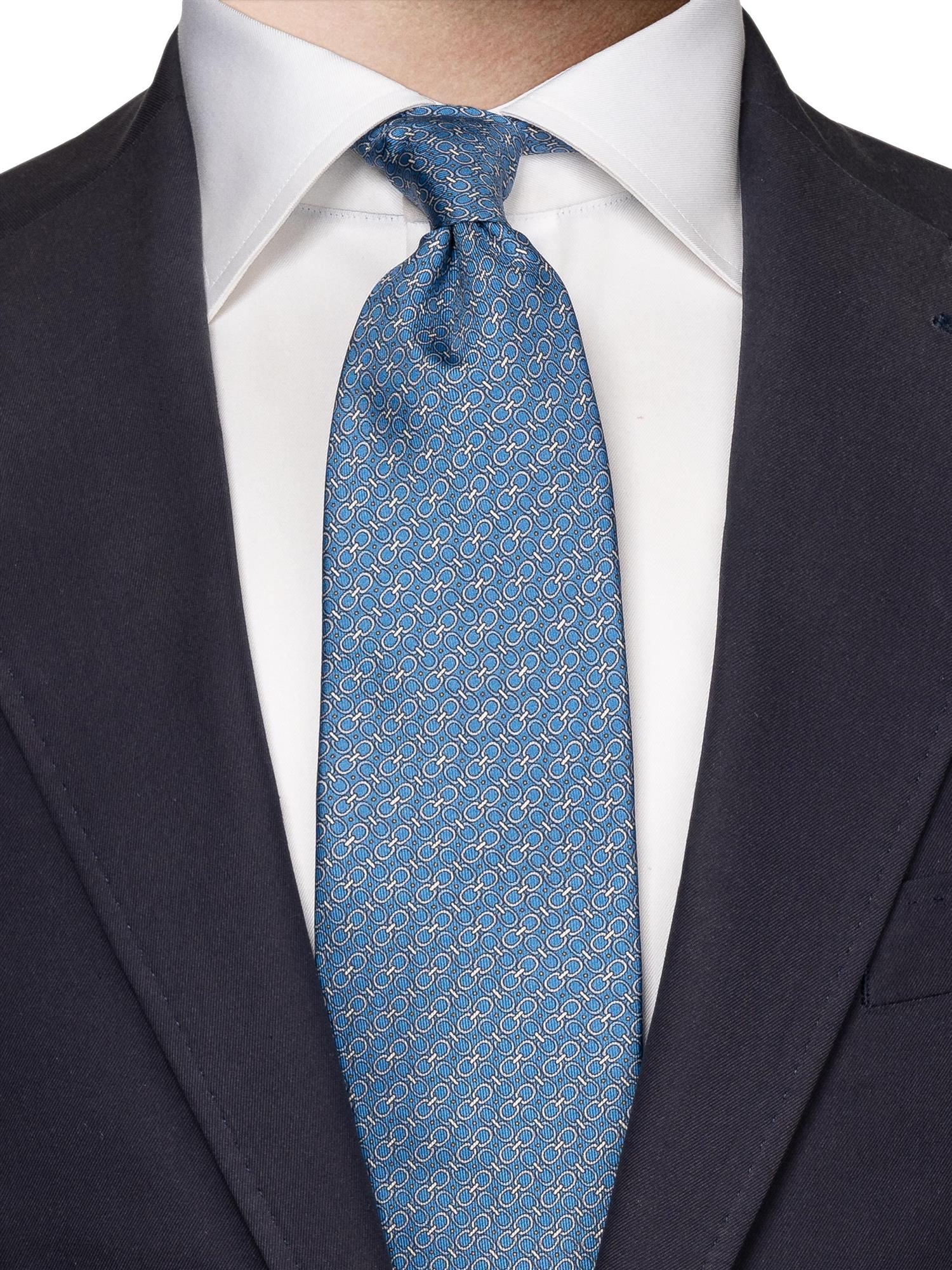 Eton Mid Blue Geometric Print Silk Tie Slips Blå