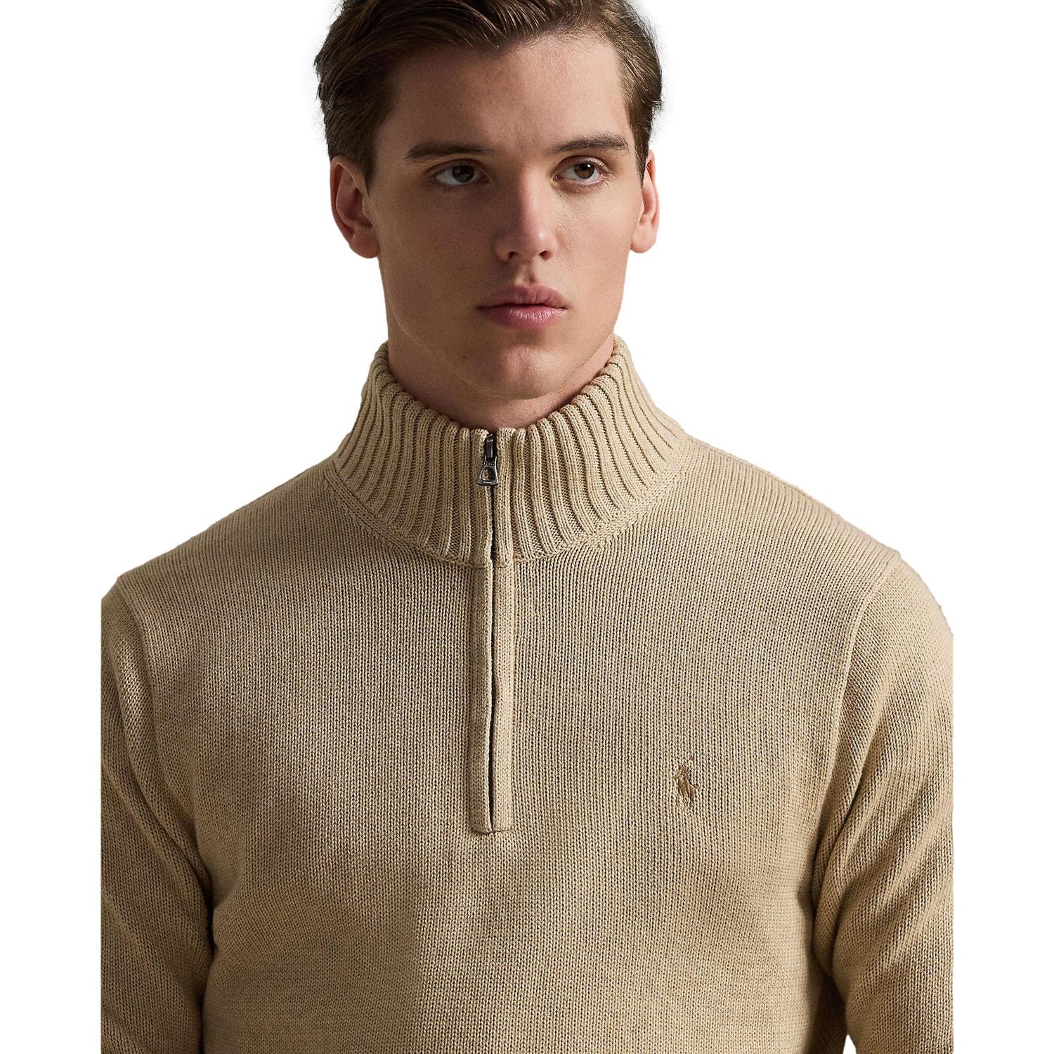 Polo Ralph Lauren Cotton Quarter-Zip Mockneck Sweater Genser Beige