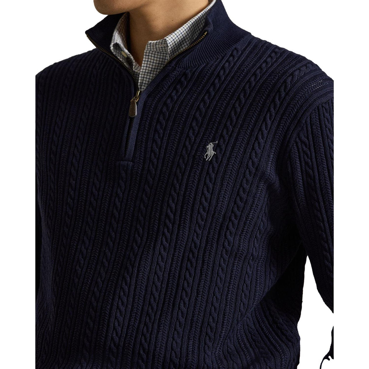 Polo Ralph Lauren Cable knit cotton mocknec sweater Genser Marine