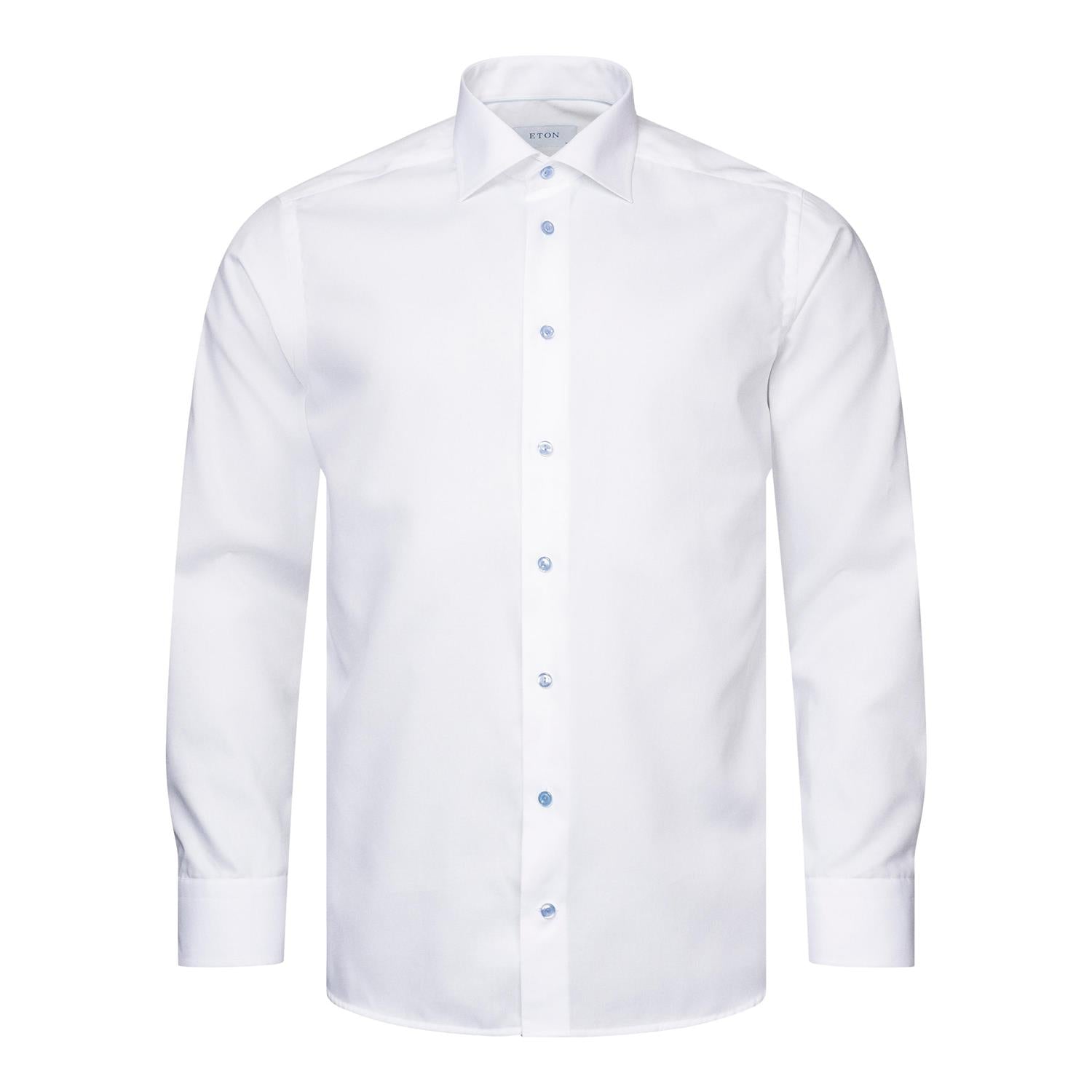 Eton Slim white with light blue button Skjorte Hvit - chrismoa.no