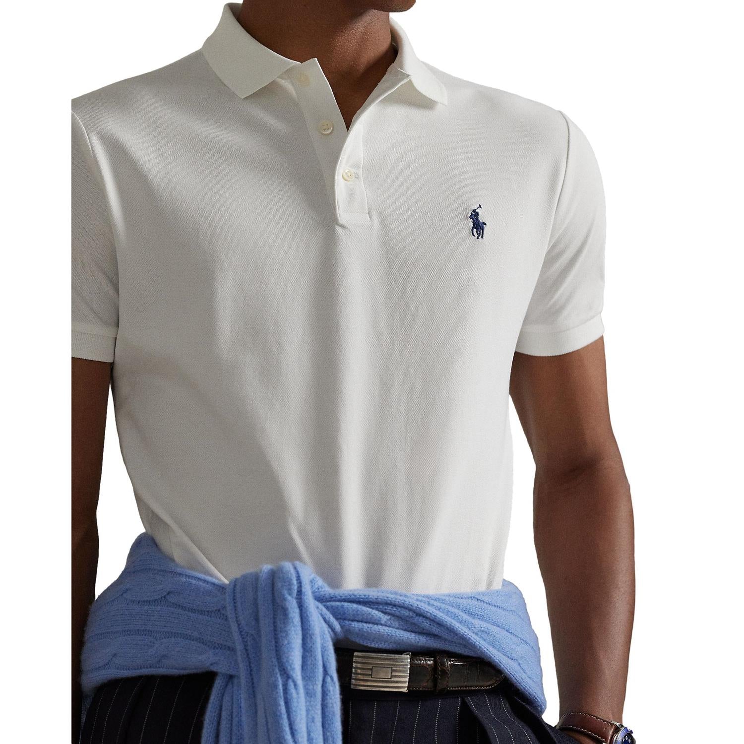 Polo Ralph Lauren CUSTOM SLIM FIT STRETCH MESH POLO SHIRT T-Shirt Hvit - chrismoa.no