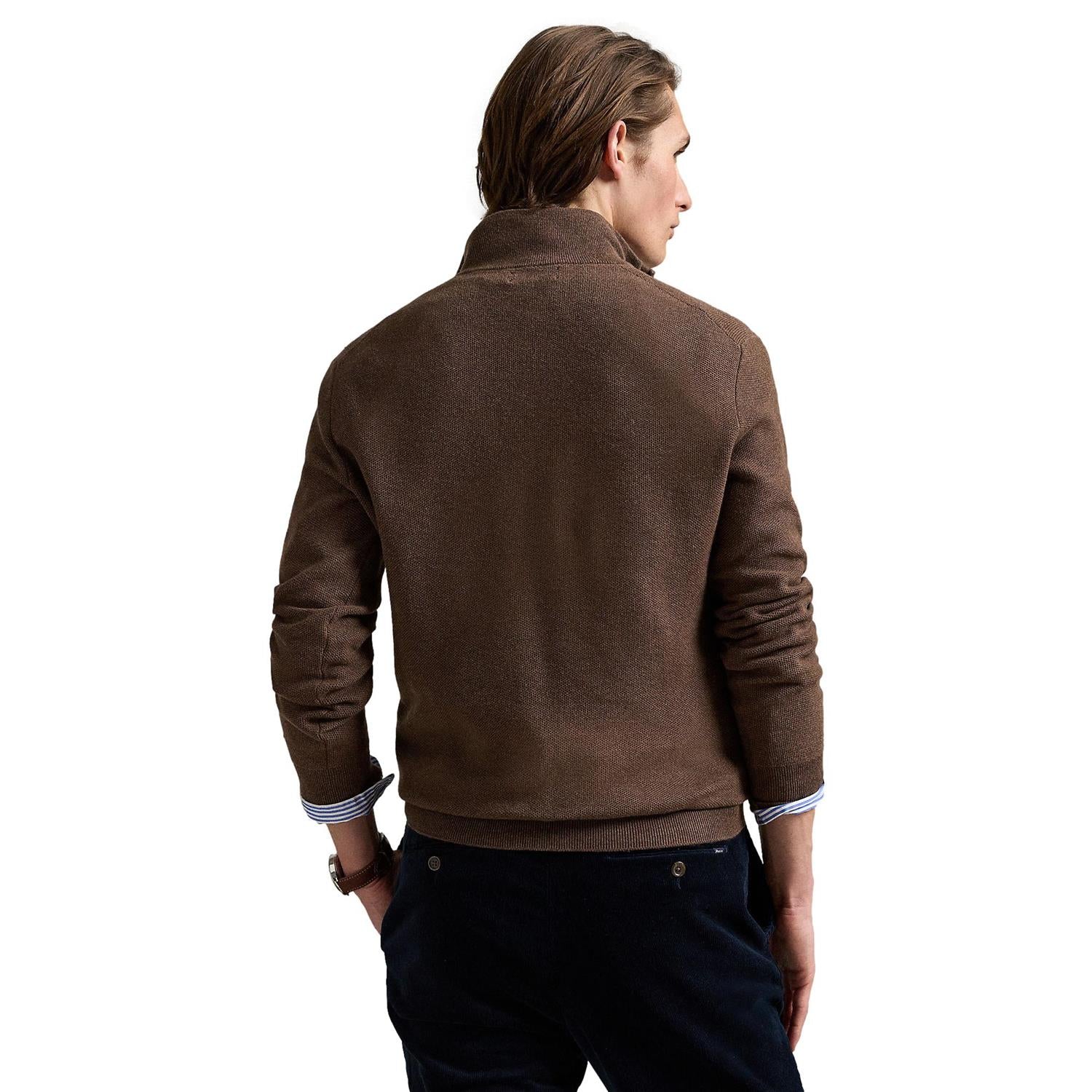 Polo Ralph Lauren Mesh-Knit Cotton Quarter-Zip Sweater Genser Brun - chrismoa.no