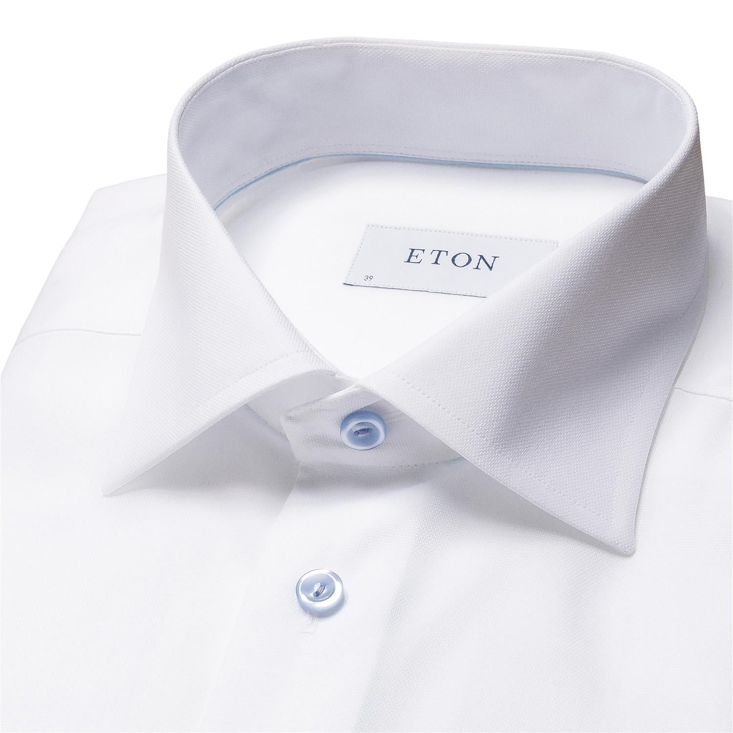 Eton Slim white with light blue button Skjorte Hvit - chrismoa.no