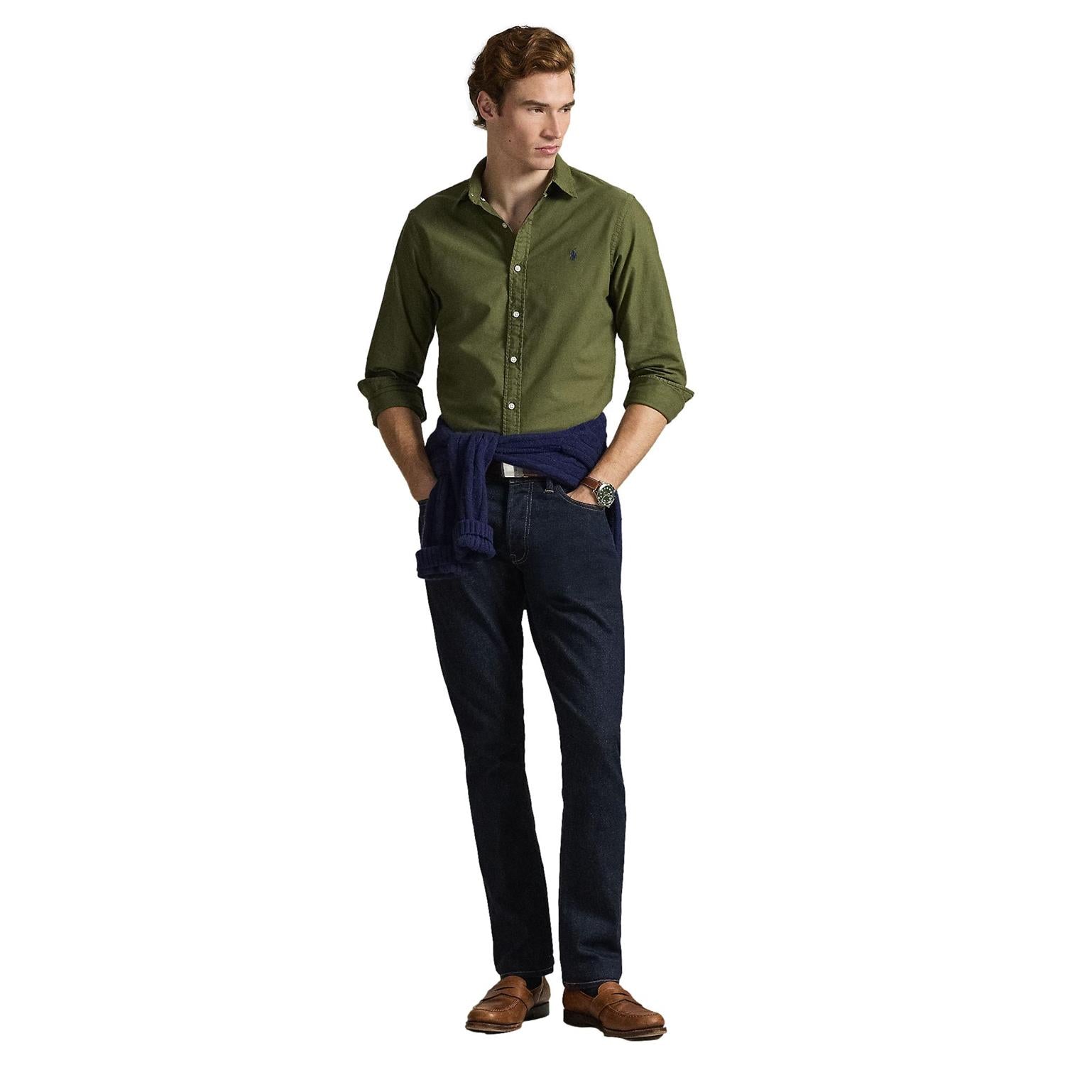 Polo Ralph Lauren Slim fit Garment-Dyed Oxford Shirt Skjorte Oliven - chrismoa.no