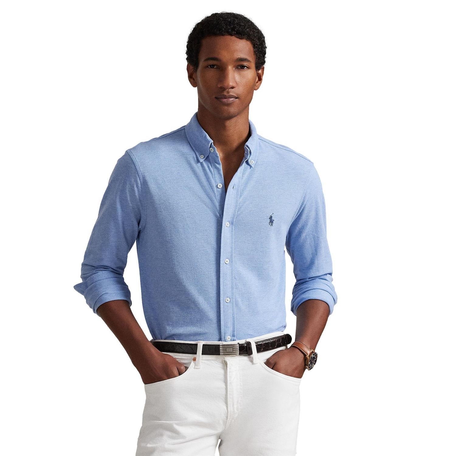 Polo Ralph Lauren Featherweight Mesh Shirt Skjorte Lyseblå - chrismoa.no