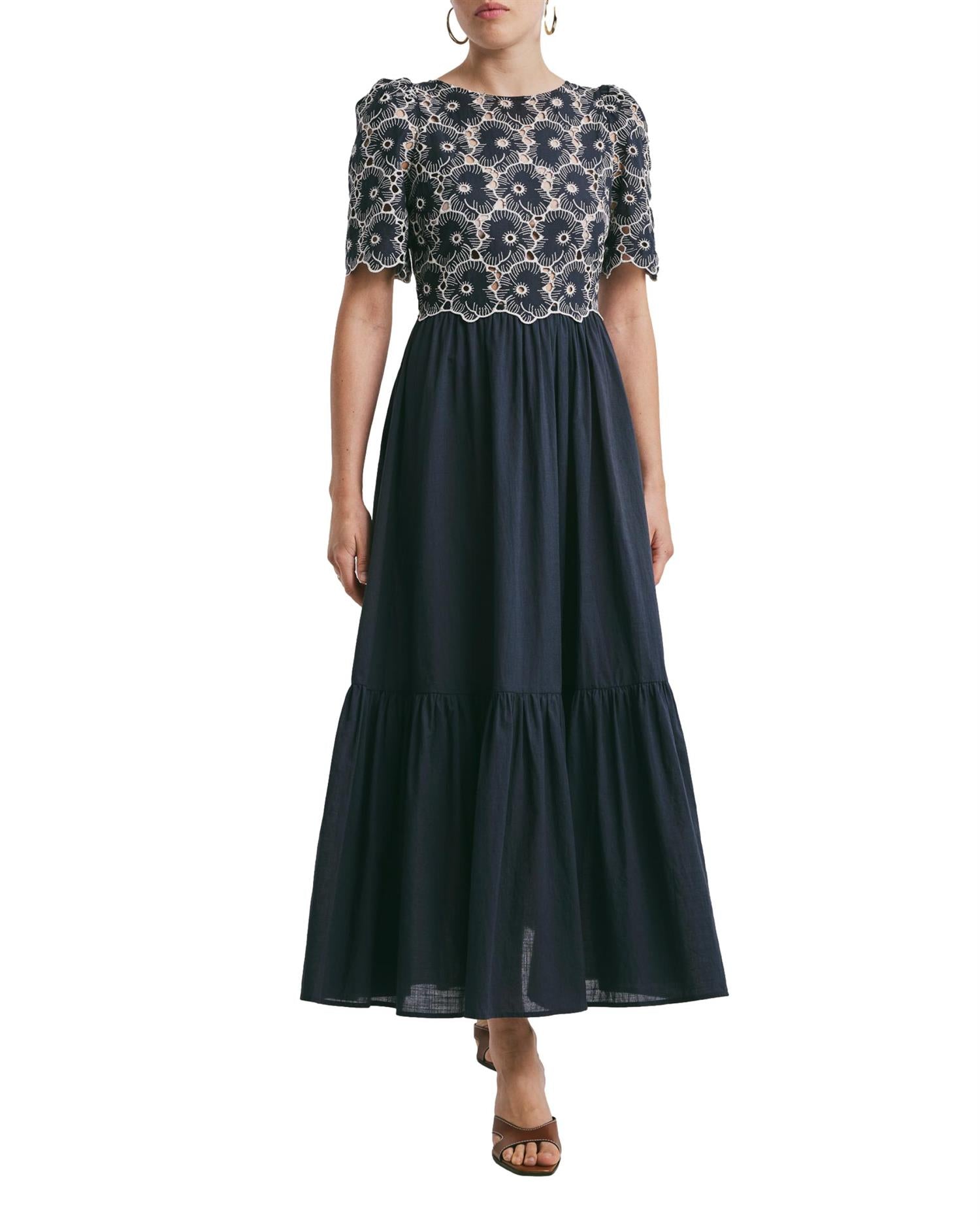 By TiMo Broderie Anglaise Maxi Dress Kjole Marine - chrismoa.no