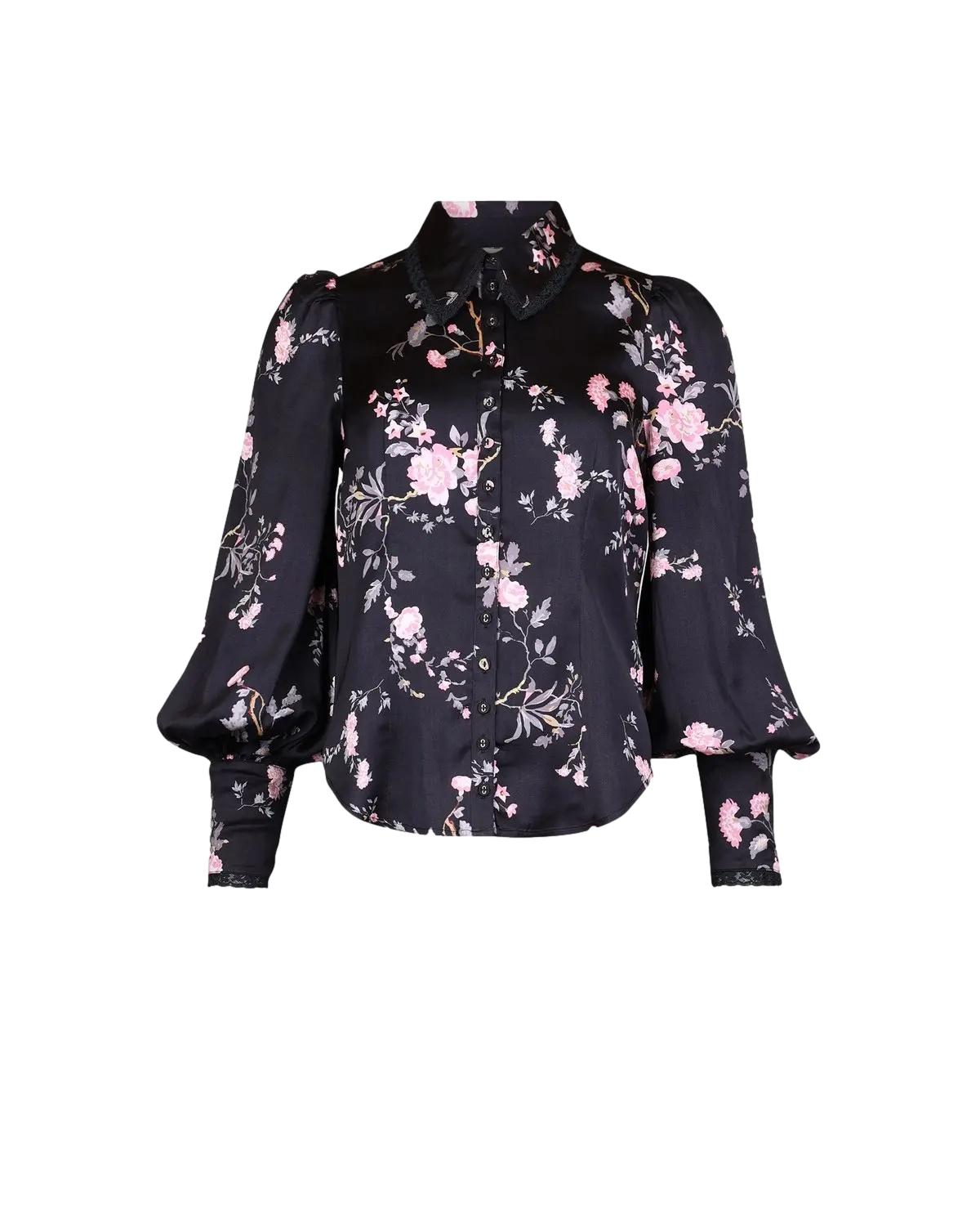 By TiMo Satin Blouse Bluse Sort - chrismoa.no