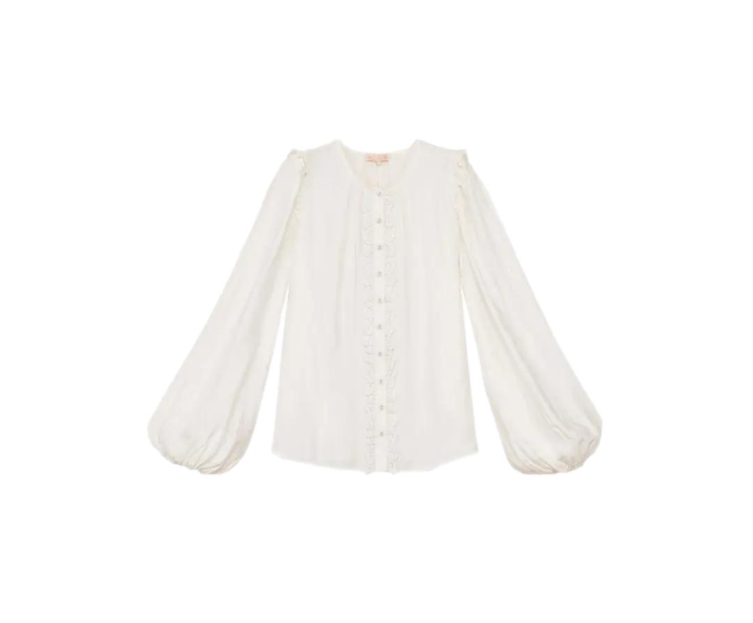 By TiMo Striped Puffed Blouse Bluse Hvit - chrismoa.no