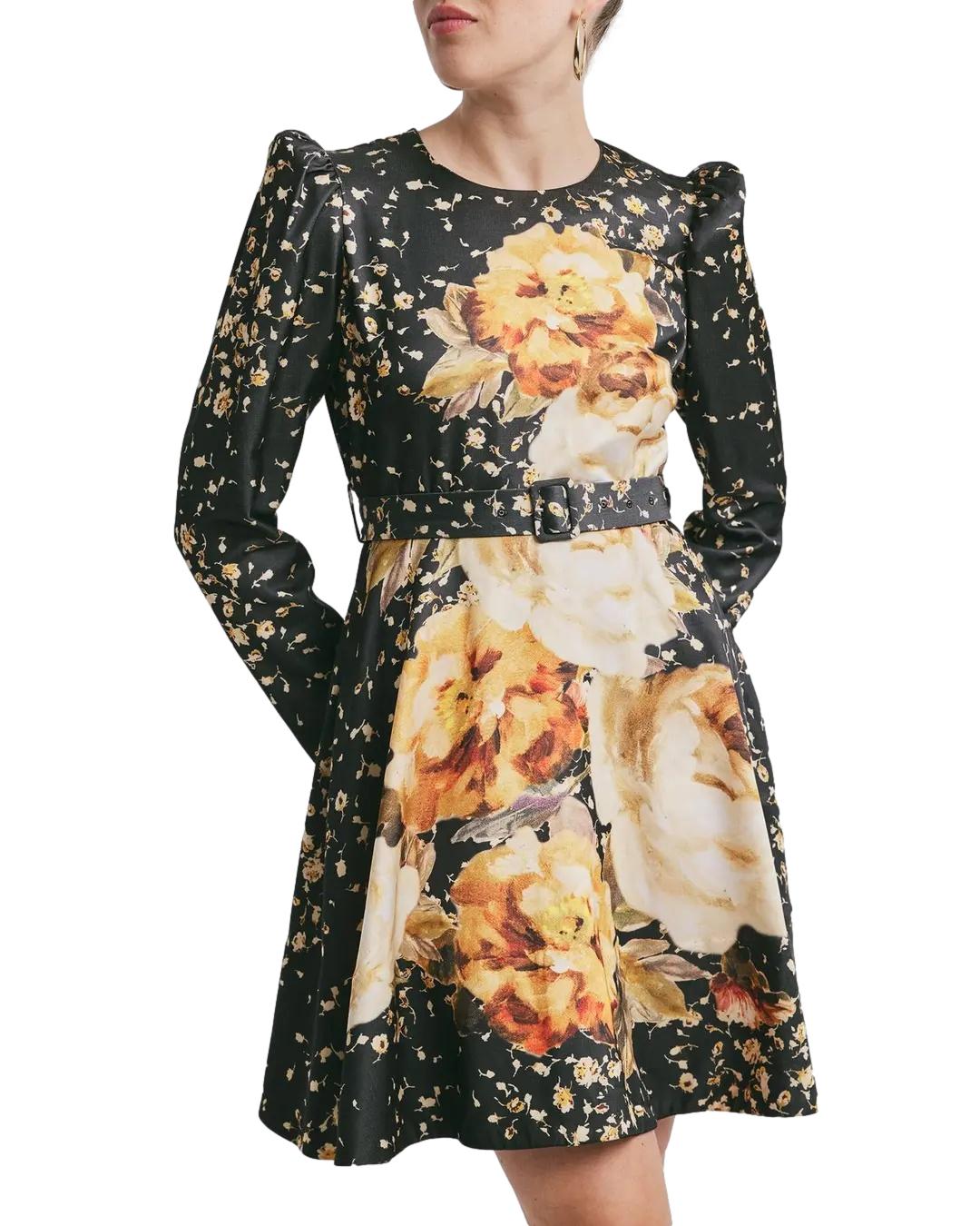 By TiMo Tailored Satin Belt Dress Kjole Blomster - chrismoa.no