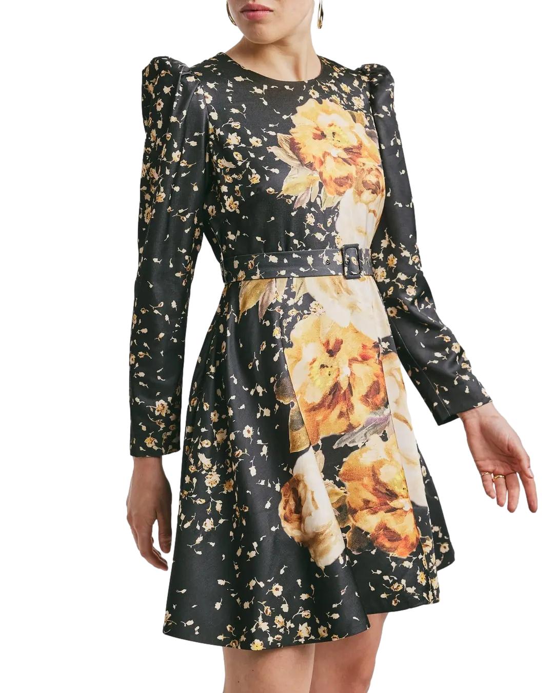 By TiMo Tailored Satin Belt Dress Kjole Blomster - chrismoa.no