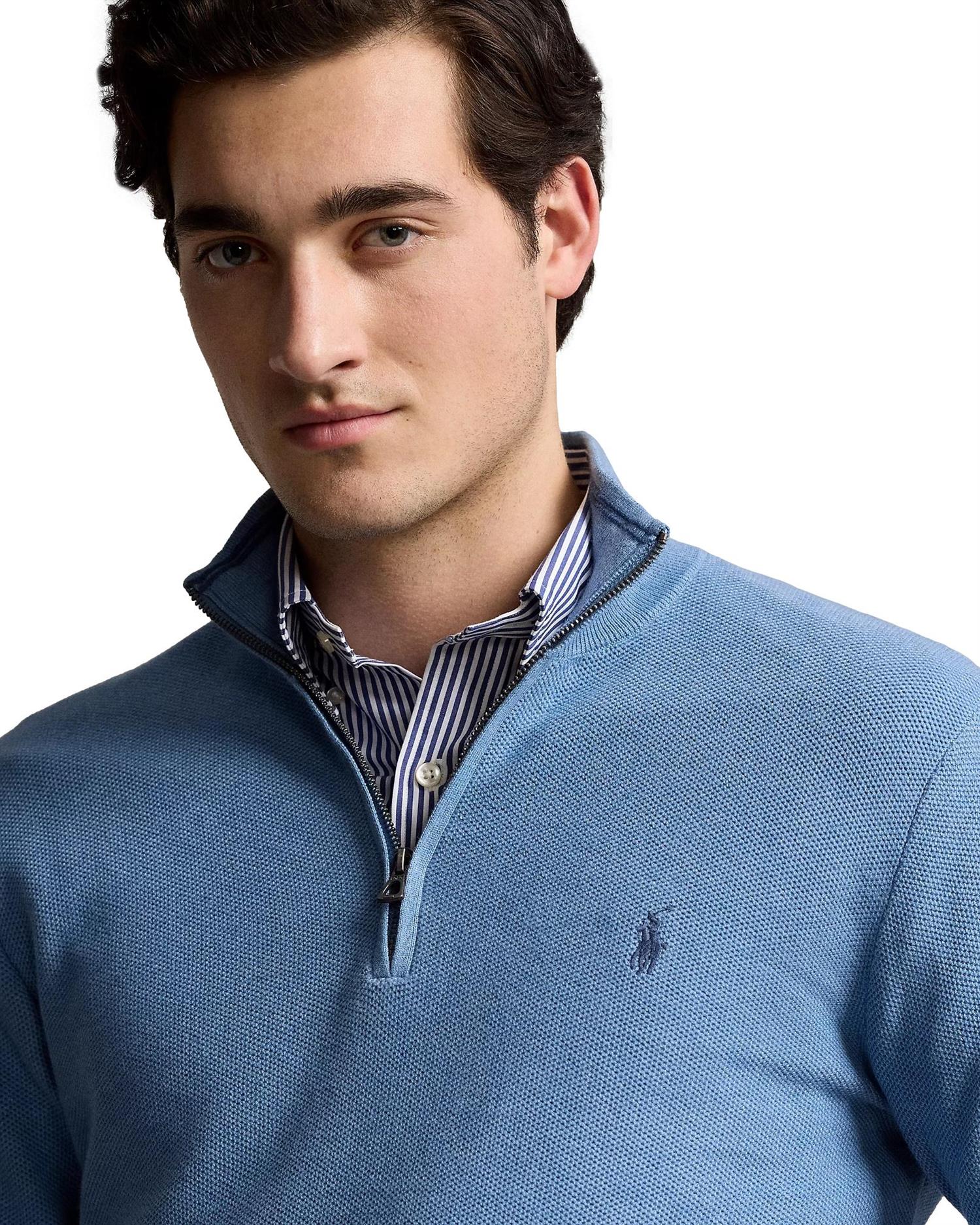 Polo Ralph Lauren Mesh-Knit Cotton Quarter-Zip Sweater Genser Lyseblå - chrismoa.no