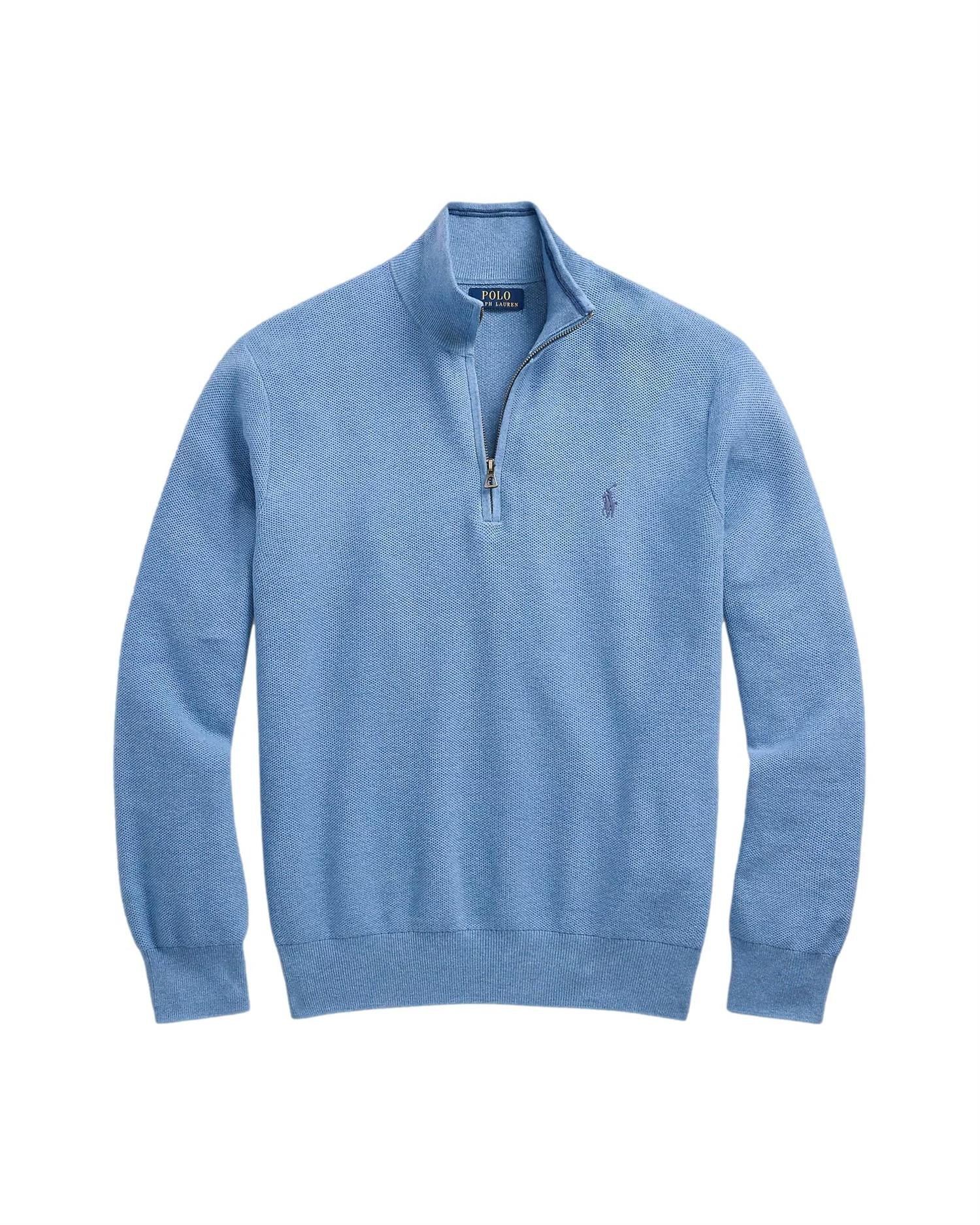 Polo Ralph Lauren Mesh-Knit Cotton Quarter-Zip Sweater Genser Lyseblå - chrismoa.no