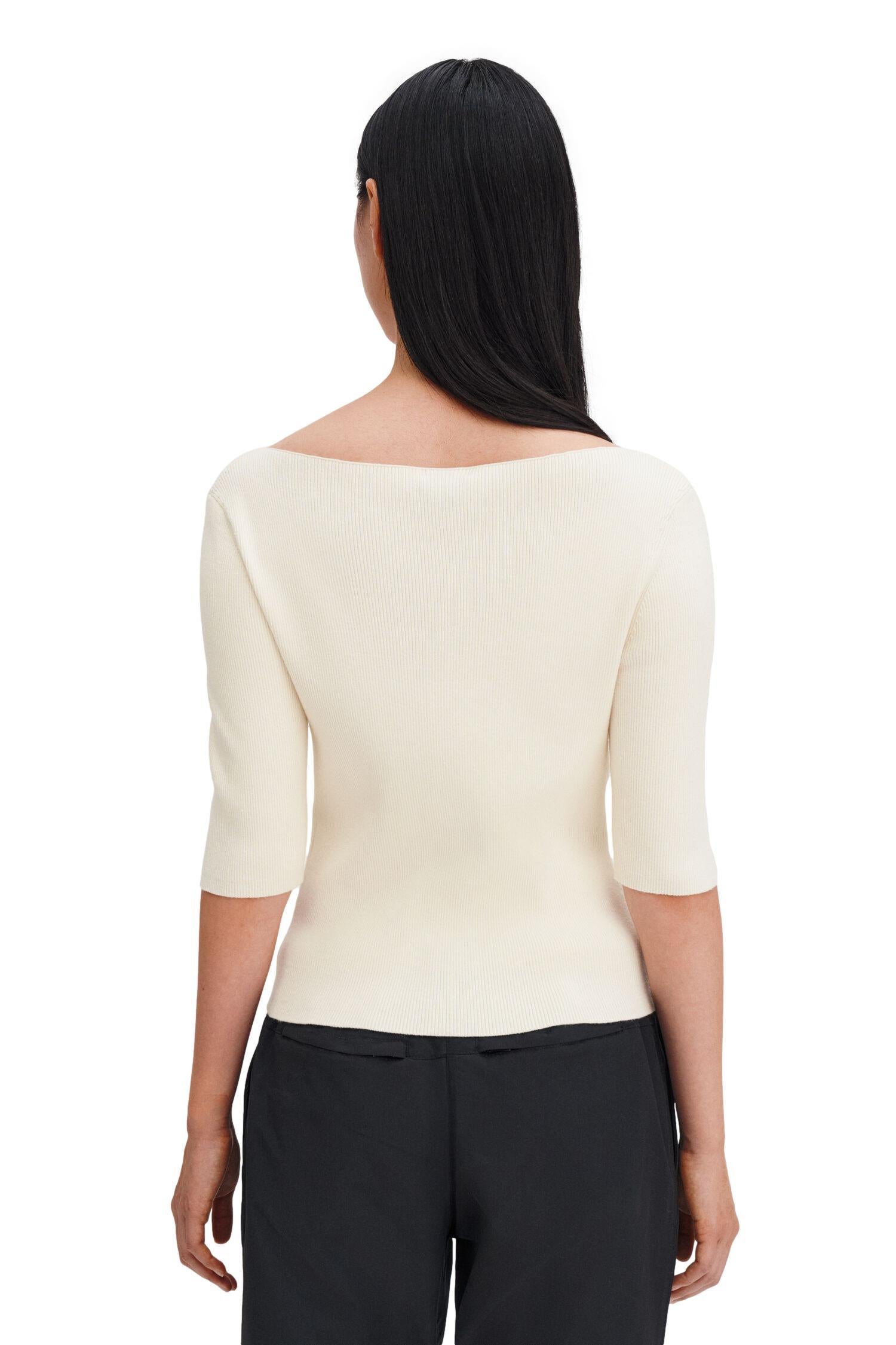 Filippa K Boatneck Rib Top Genser Cream - chrismoa.no