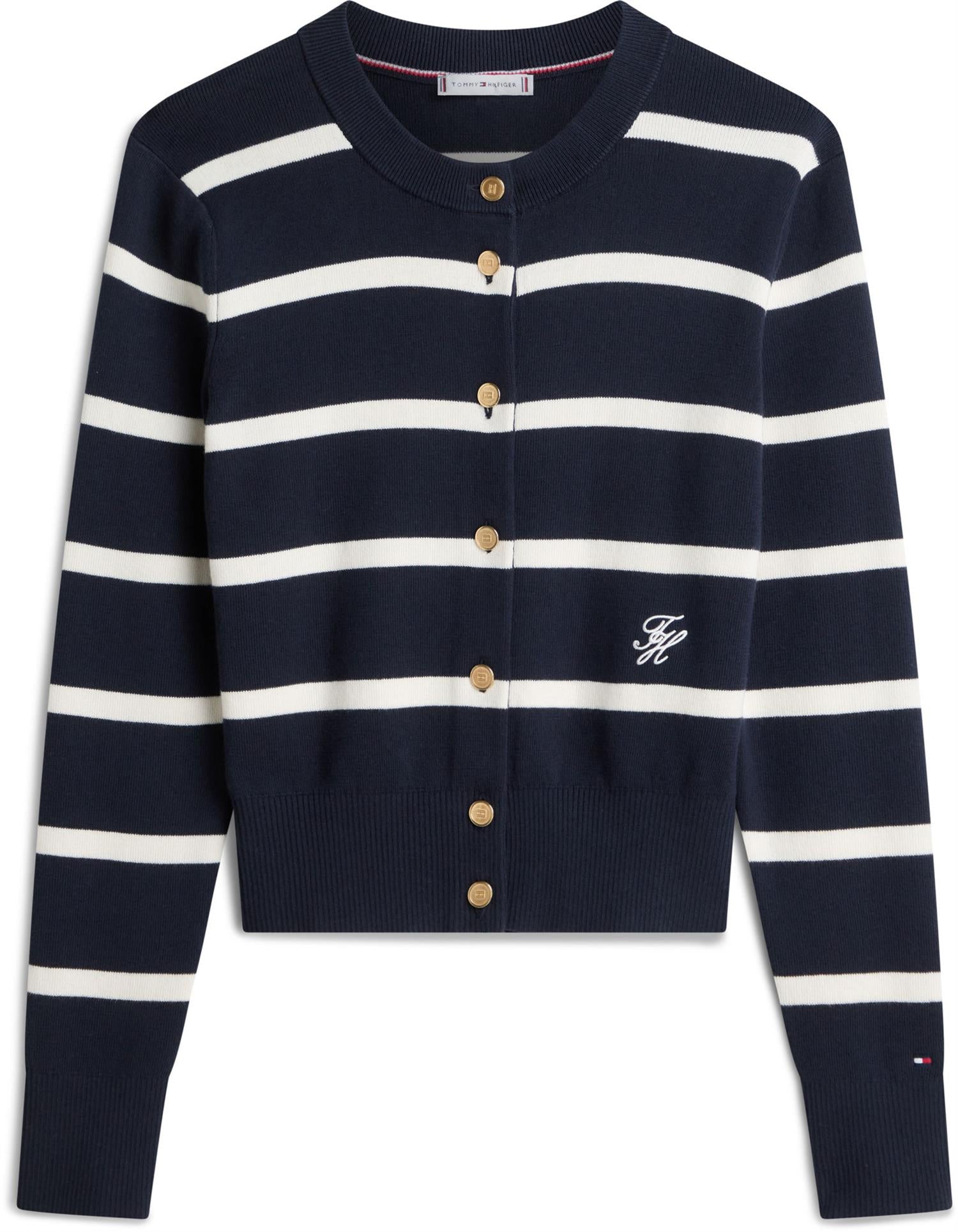 Tommy Hilfiger Co Full Needle C-Nk Cardi Genser Big Stp Dark Night / Ivory Petal - chrismoa.no