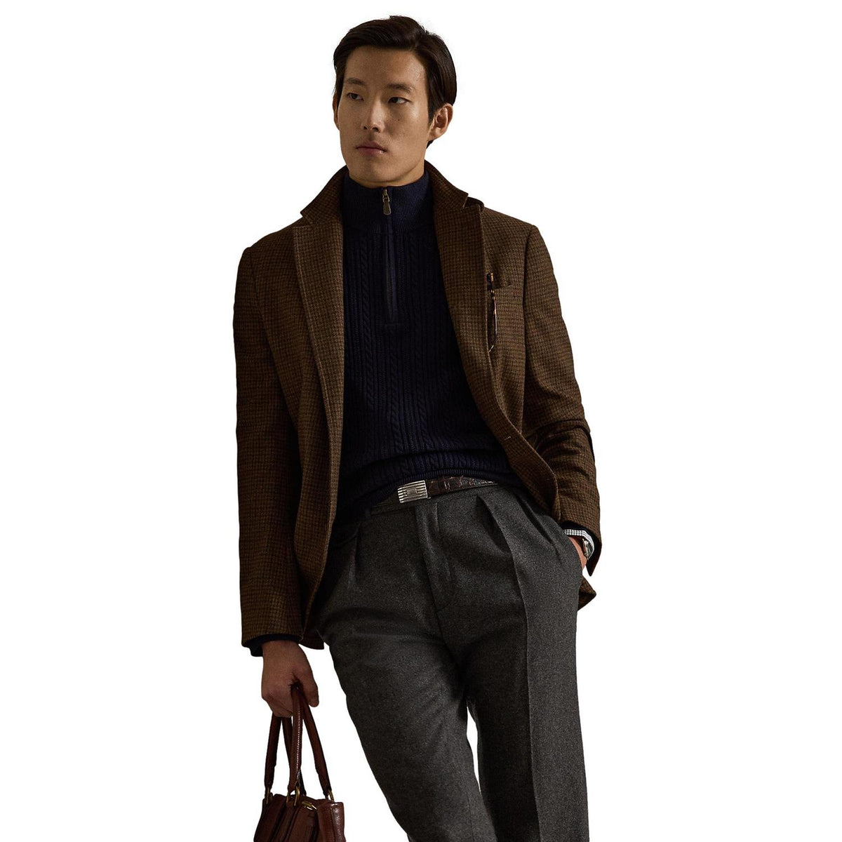 Polo Ralph Lauren Cable knit cotton mocknec sweater Genser Marine