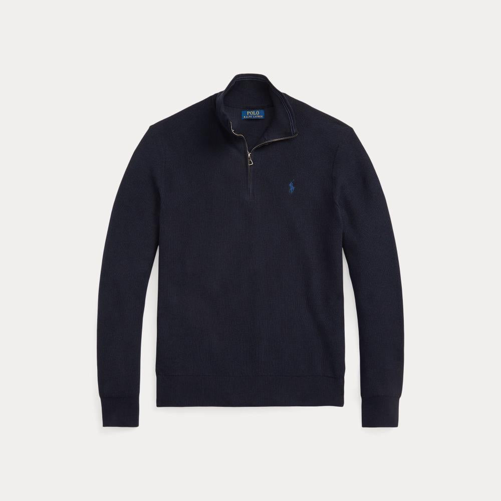 Polo Ralph Lauren Mesh-Knit Cotton Quarter-Zip Sweater Genser Marine