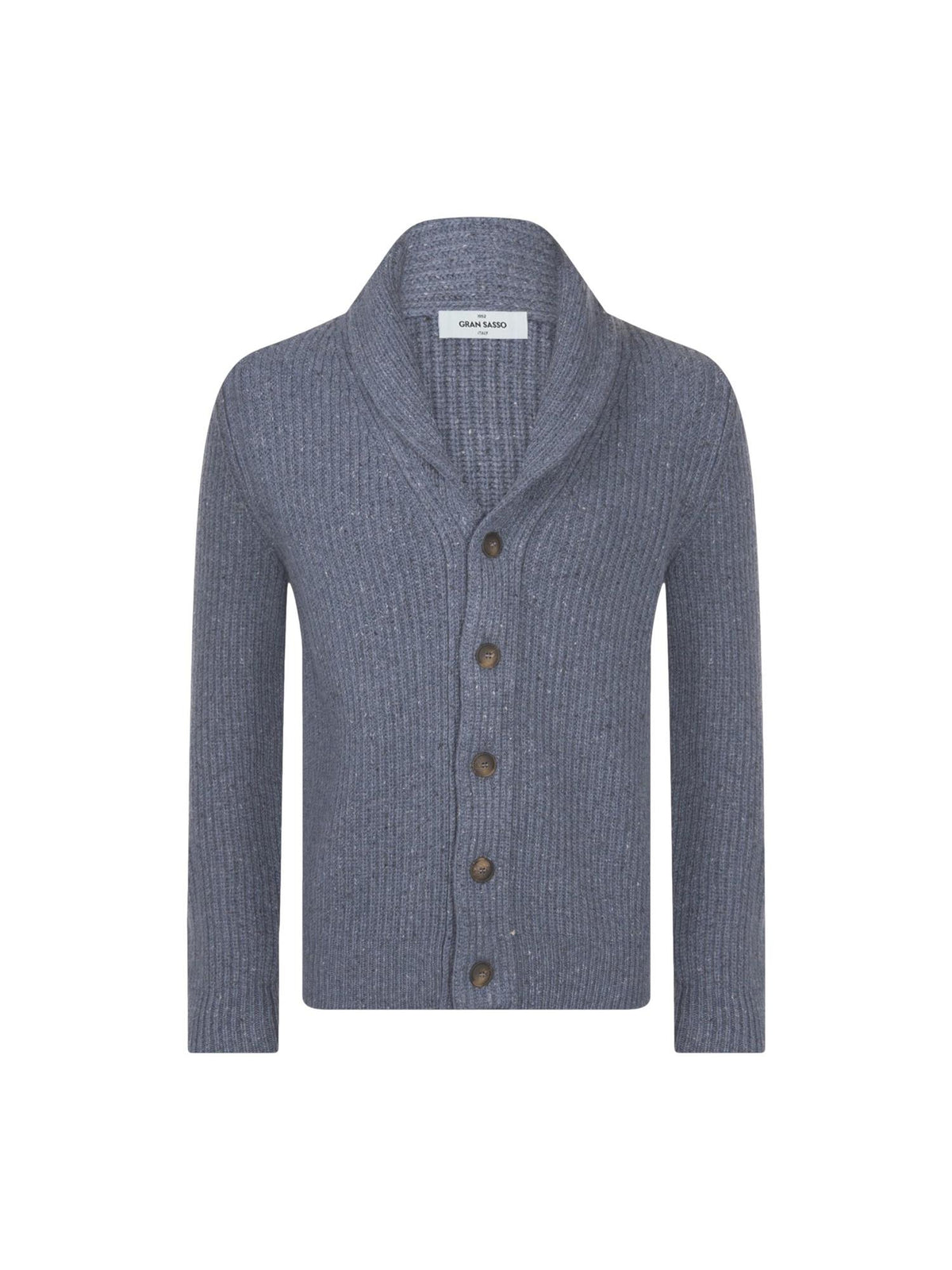 Gran Sasso blå genser med rund hals og mykt stoff, vist på modell. Perfekt for komfort og stil.