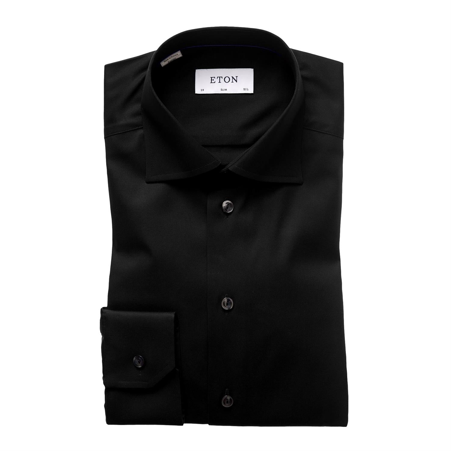 Eton Black Signature Twill Slim Fit Shirt Skjorte Sort