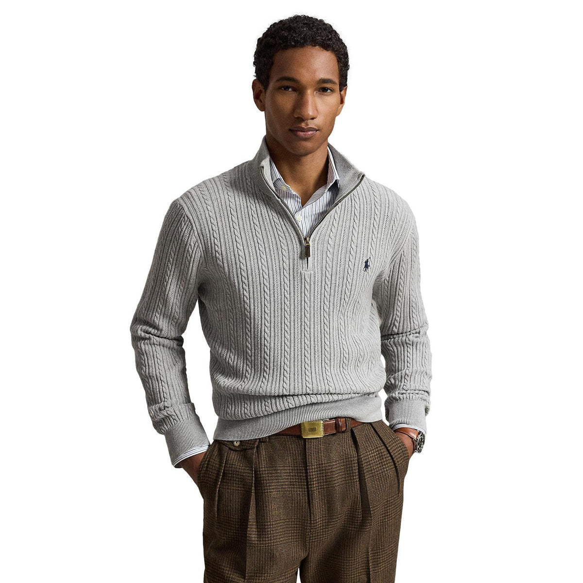 Polo Ralph Lauren Cable knit cotton mocknec sweater Genser Lysegrå