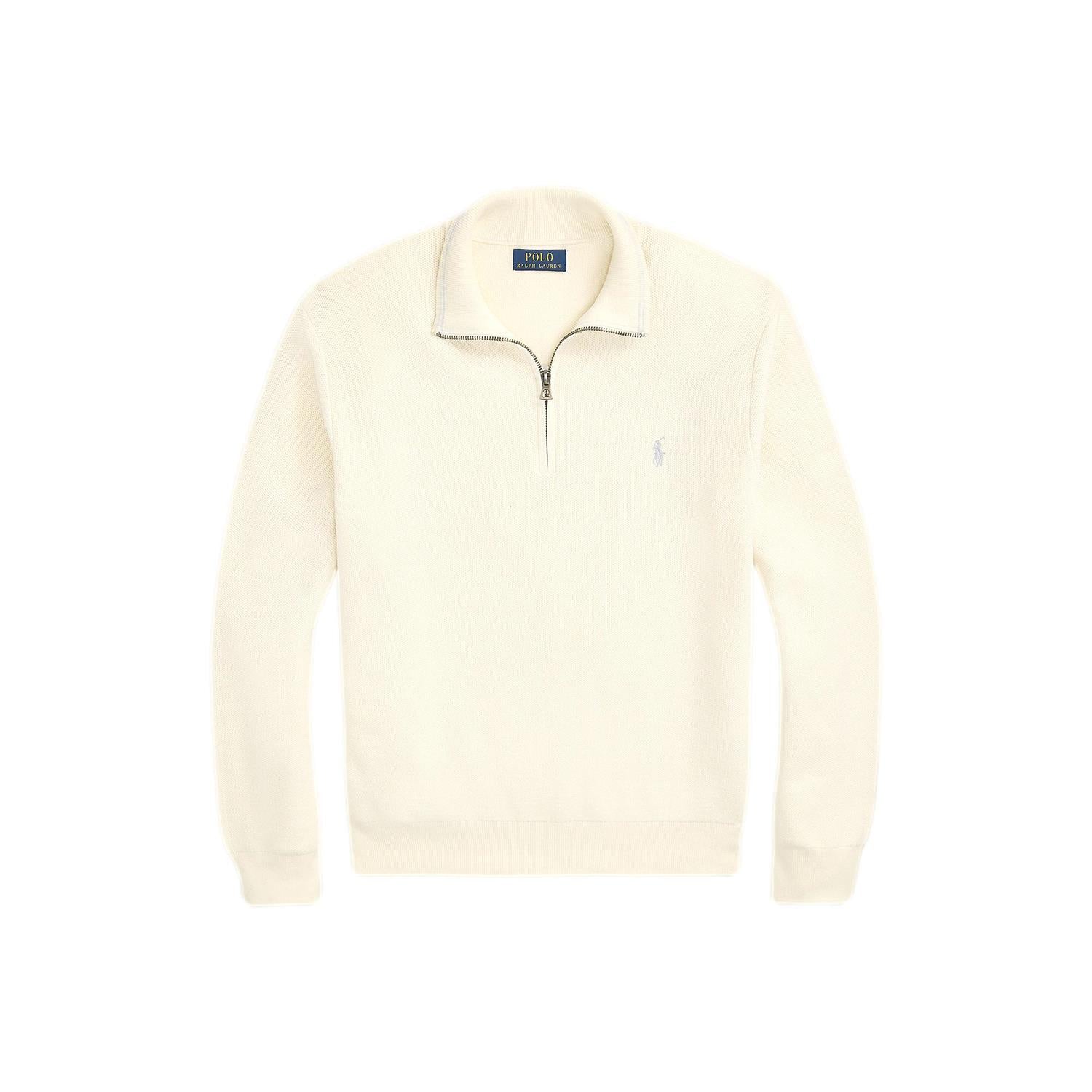 Polo Ralph Lauren Mesh-Knit Cotton Quarter-Zip Sweater Genser Off-White - chrismoa.no