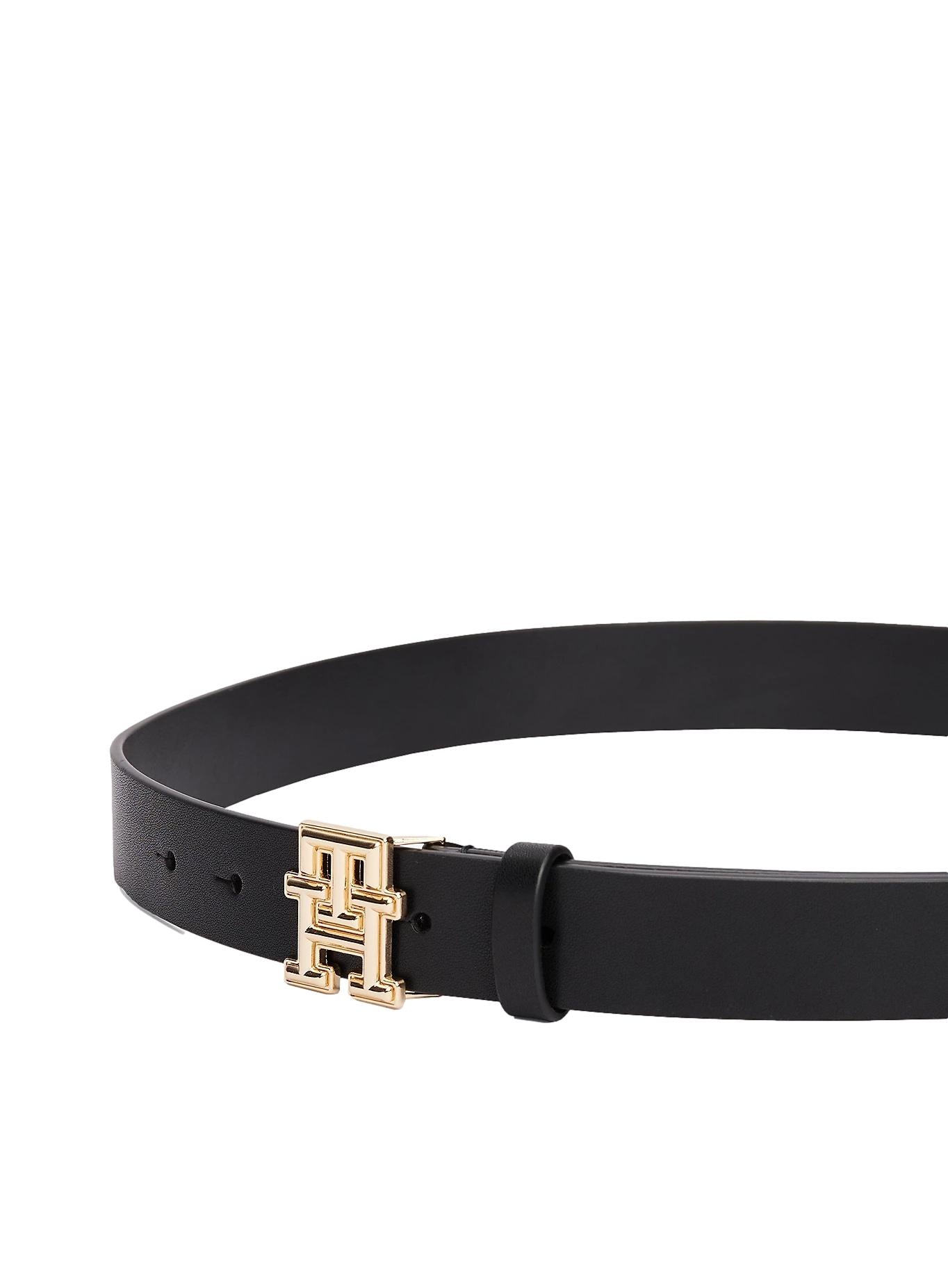 Tommy Hilfiger TH Monogram Buckle Leather Belt Belte Sort