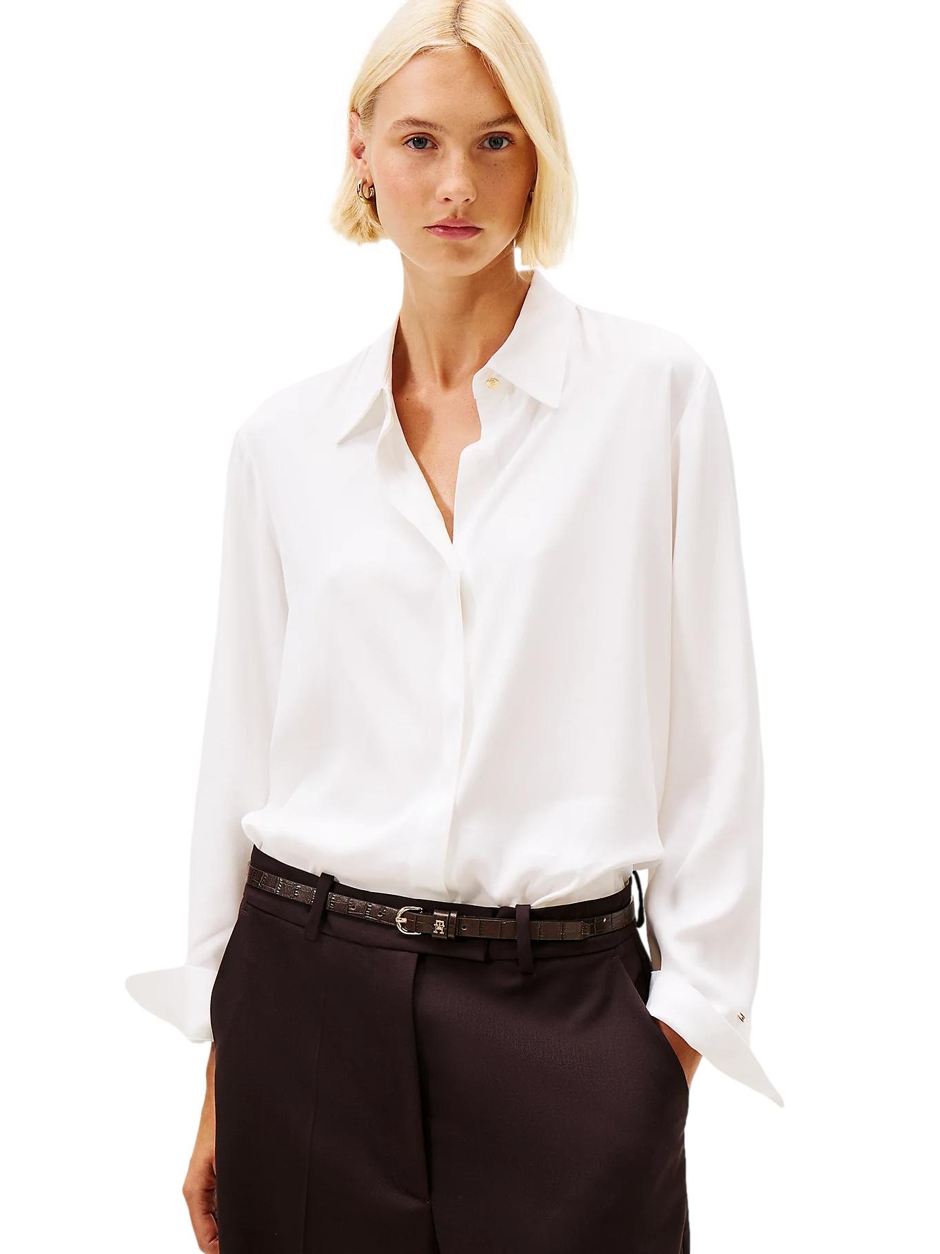 Tommy Hilfiger Regular Fit Concealed Placket Shirt Bluse Hvit - chrismoa.no