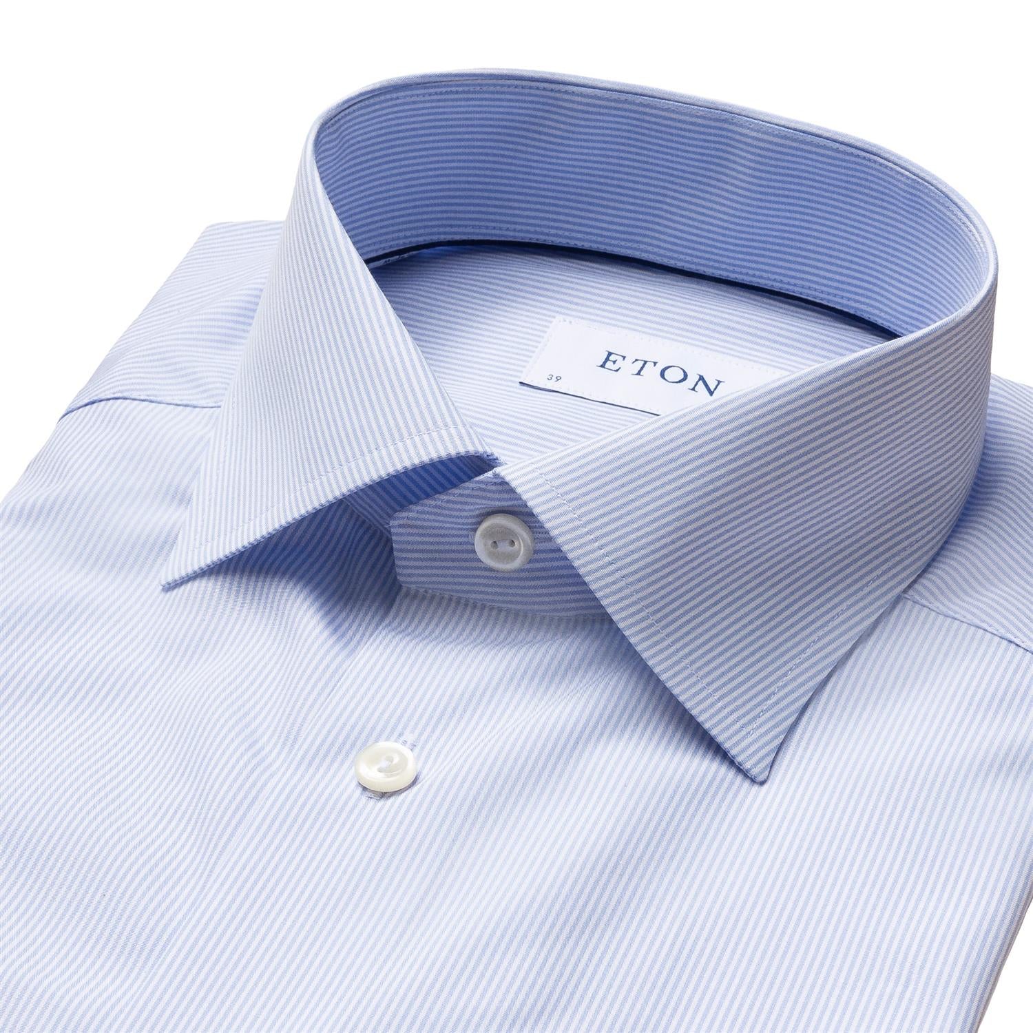 Eton Slim Striped Poplin Shirt Skjorte Lyseblå