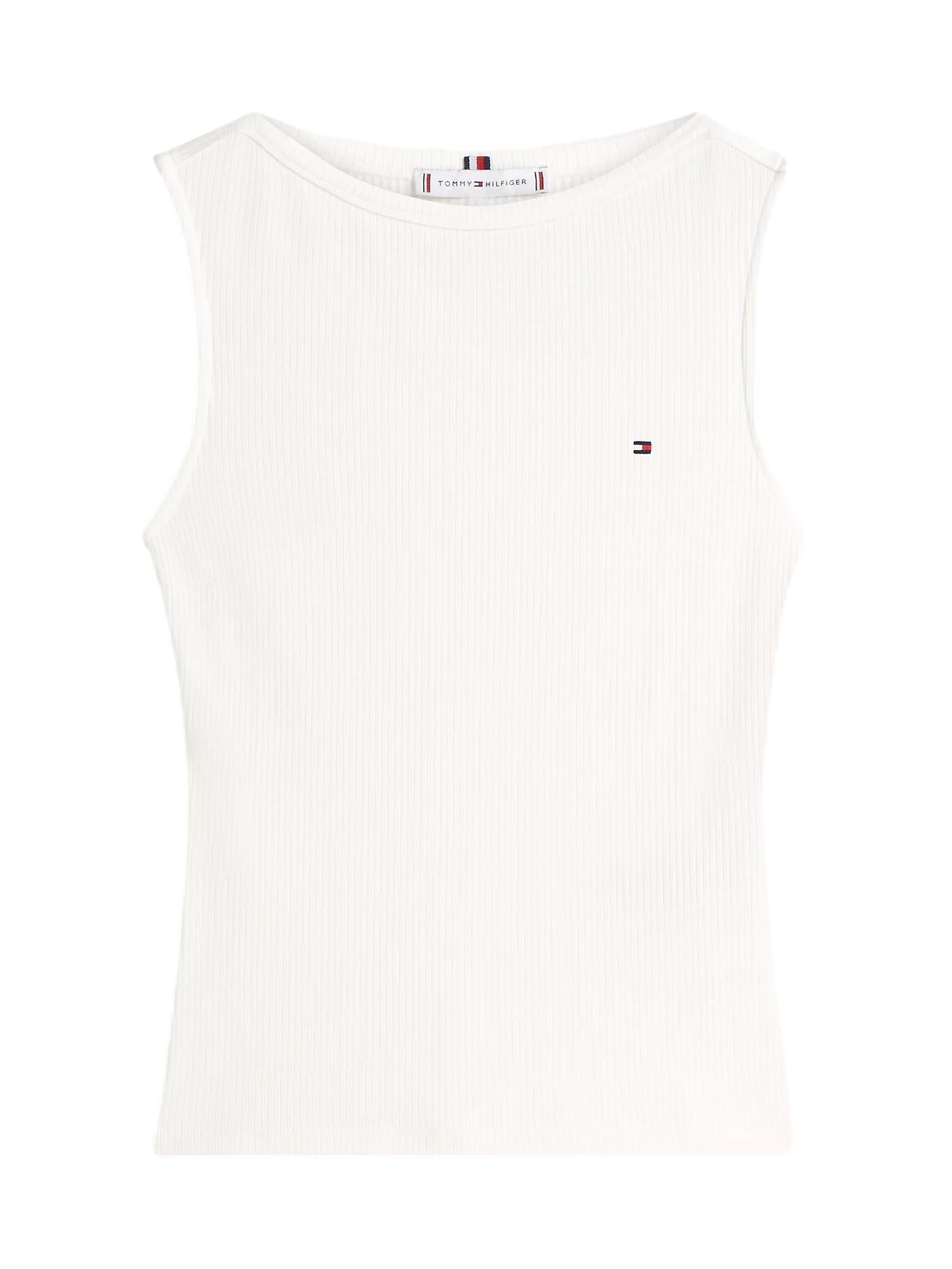 Tommy Hilfiger 5X2 Rib Slim Boat-NK Tank Genser Hvit - chrismoa.no