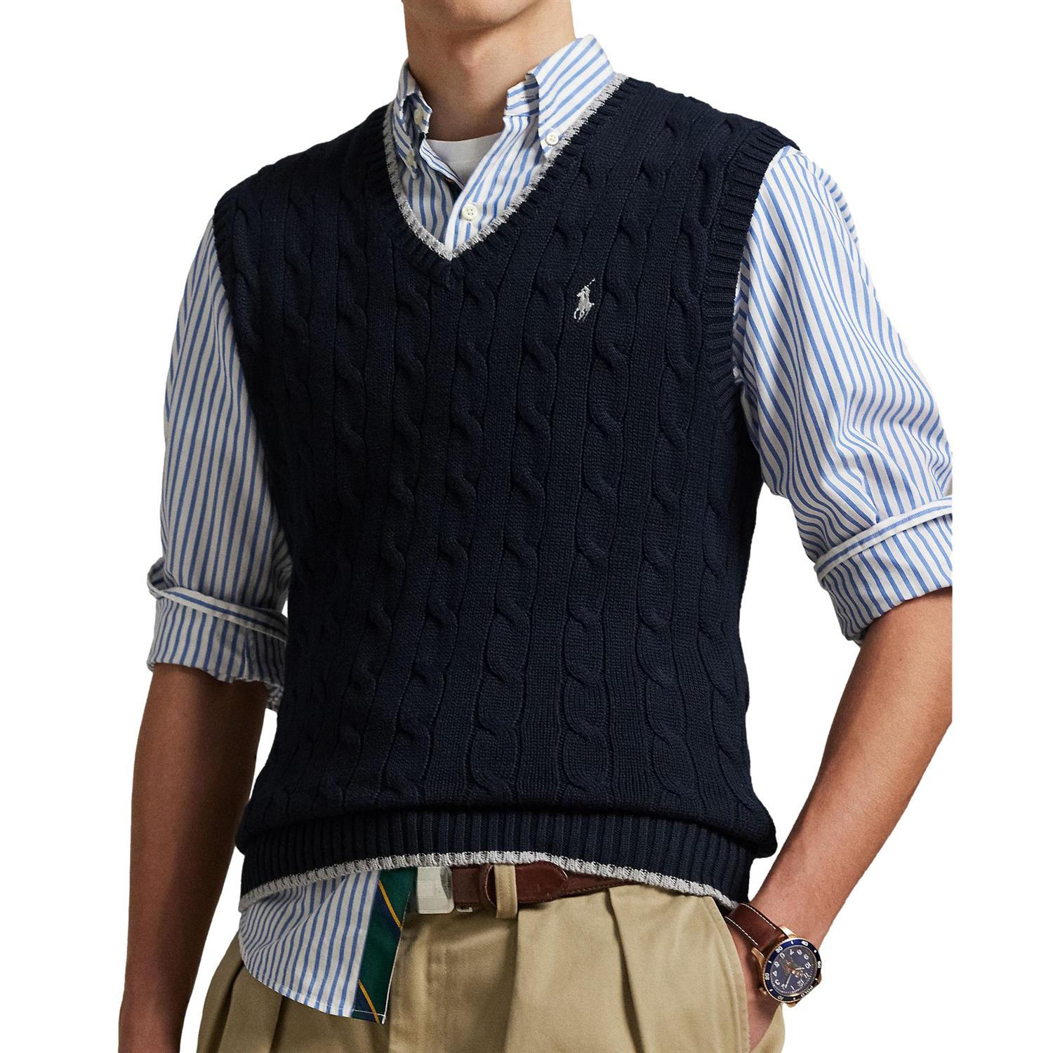Polo Ralph Lauren CABLE-KNIT COTTON SWEATER VEST Vest Blå - chrismoa.no
