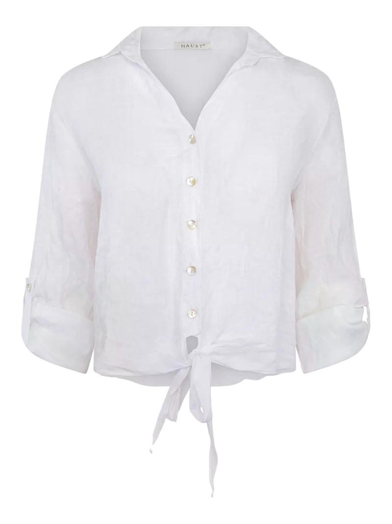 Hvit Haust linen skjorte bluse med løs passform og krage, perfekt for sommerlig og avslappet stil.