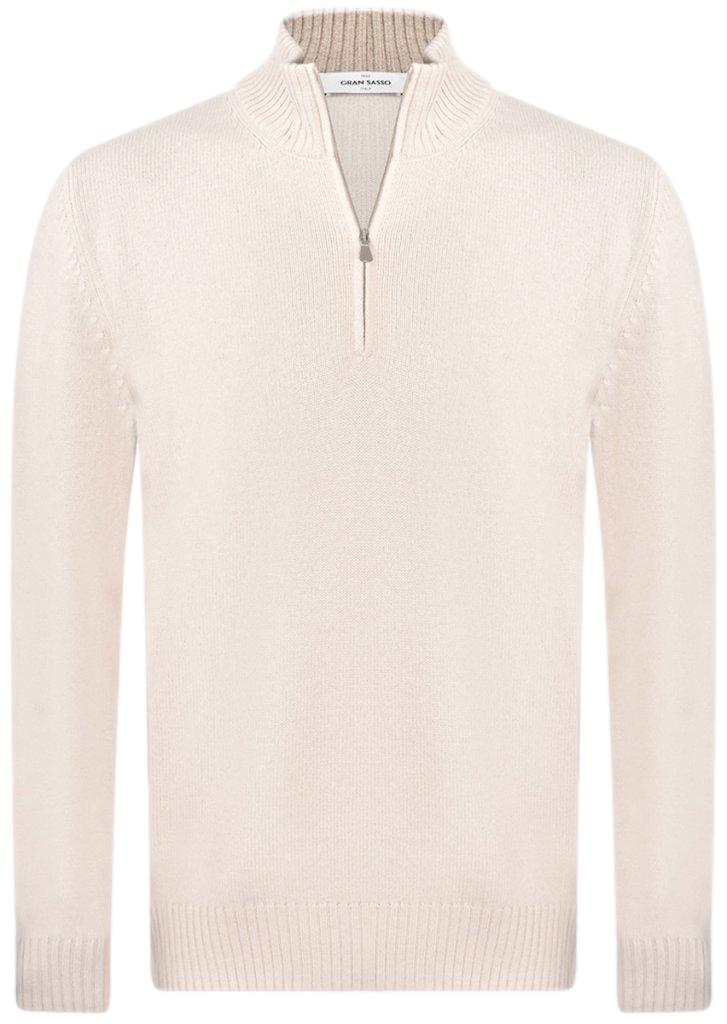 Gran Sasso 2-Ply Cashmere Blend Mock Zip Genser Lys-Beige