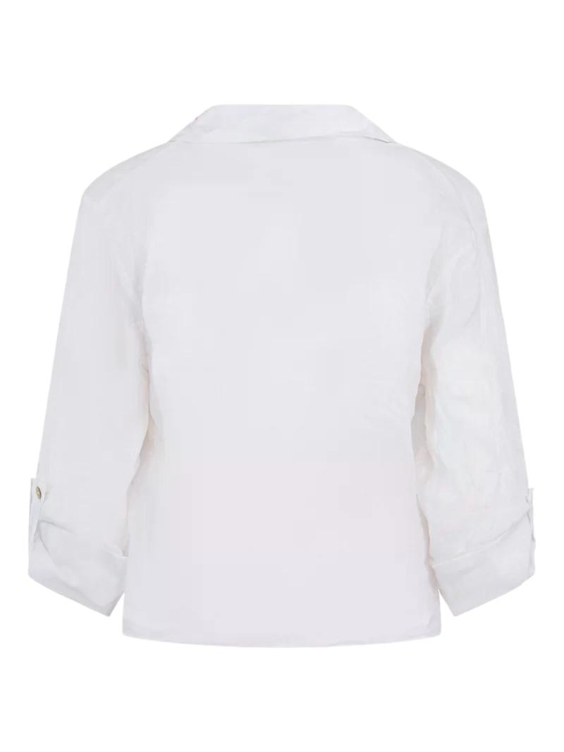 Haust Tie Linen Bluse i hvitt, lett og luftig, med knytebelte og langermet design, perfekt for sommerbruk.