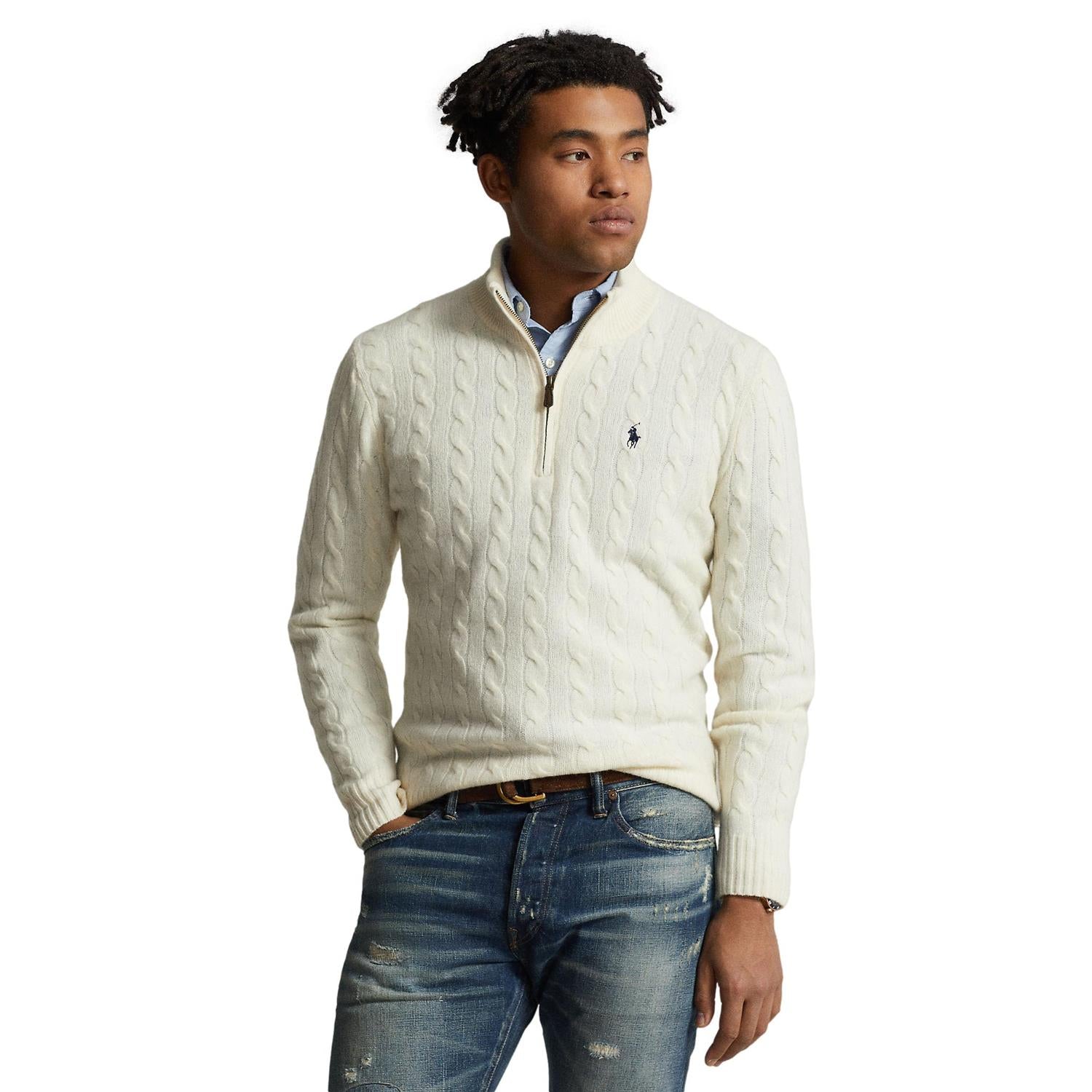 Polo Ralph Lauren Cable knit wool cashmere sweater Genser Off-White