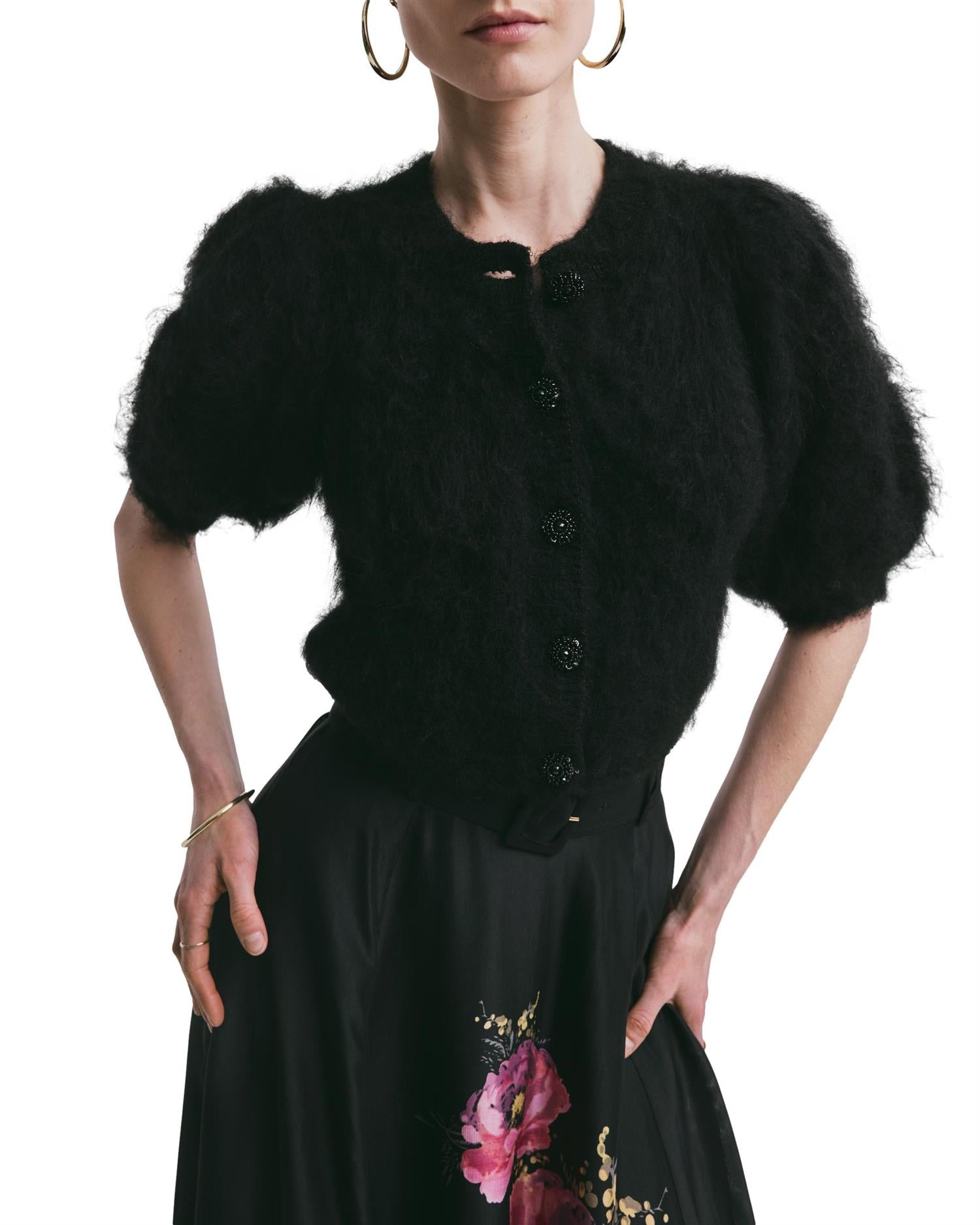 By TiMo Hairy Knit Puffed Jacket Genser Sort
