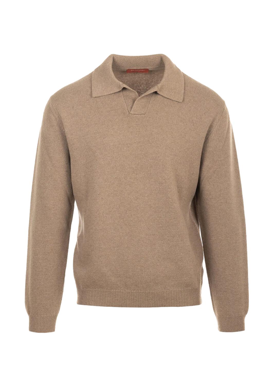 Daniele Fiesoli Polo Relaxed Misto Cashmere Genser Mørk Beige - chrismoa.no