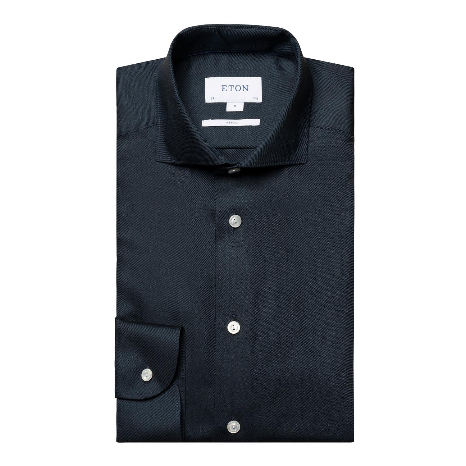 Eton Contemporary Blue Merino Shirt Skjorte Marine