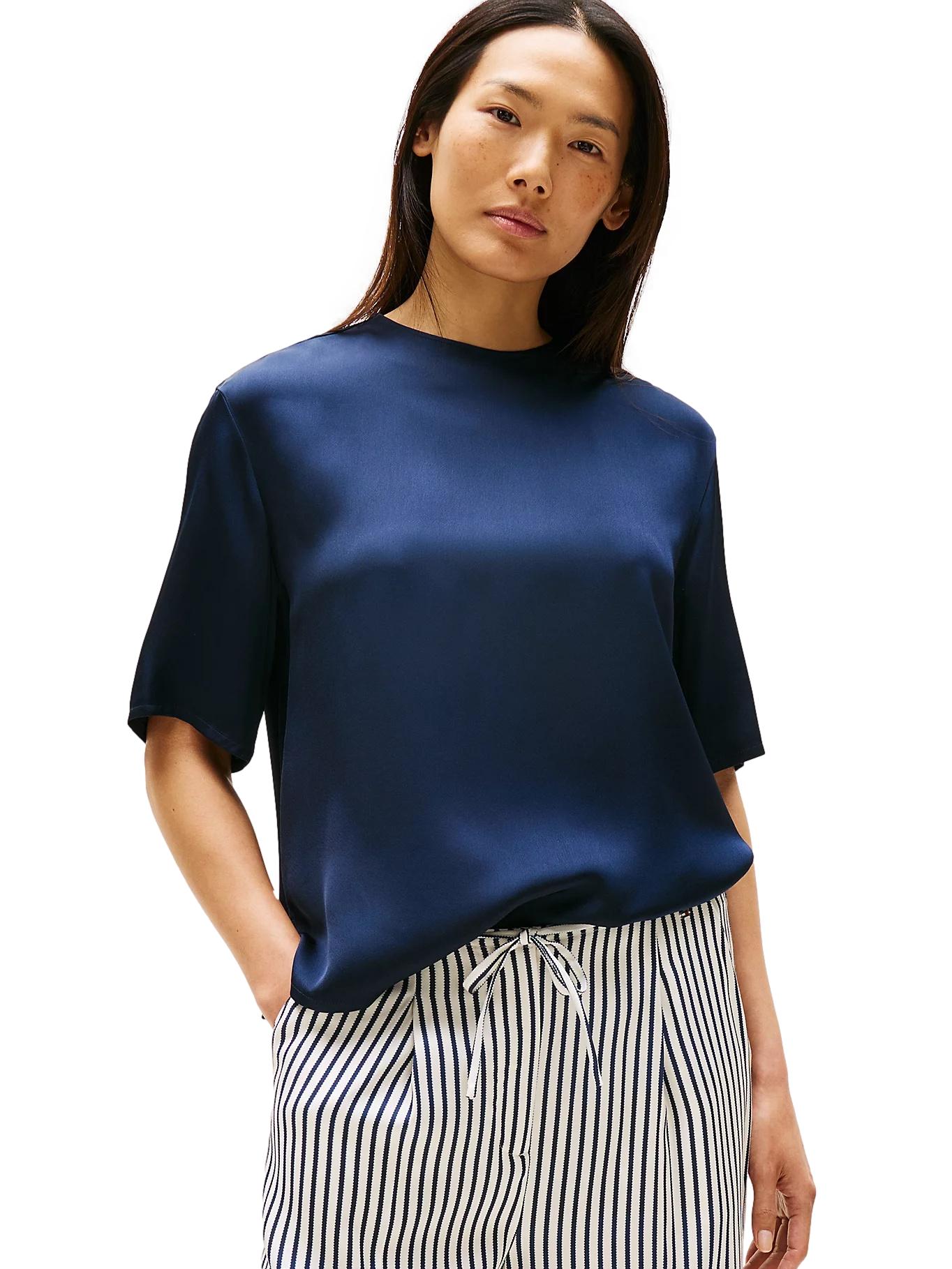 Tommy Hilfiger Sateen C-Neck Relaxed T-Shirt T-Shirt Mørkeblå - chrismoa.no