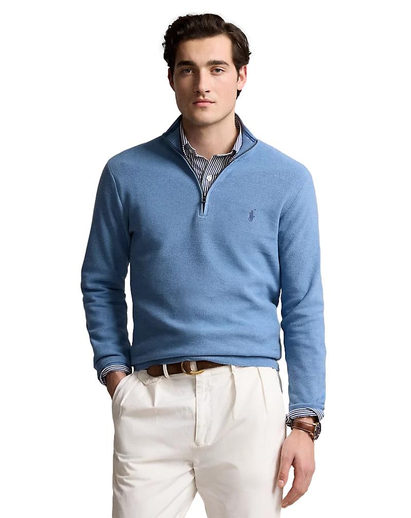 Polo Ralph Lauren Mesh-Knit Cotton Quarter-Zip Sweater Genser Lyseblå - chrismoa.no