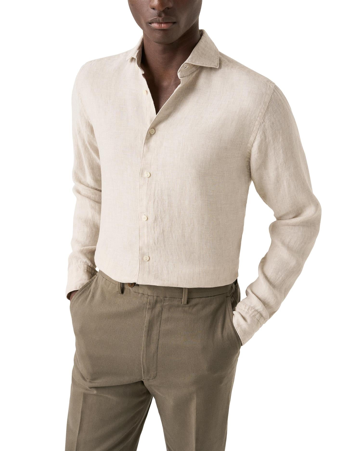 Eton Beige Solid Twill Linen Shirt Skjorte Beige - chrismoa.no