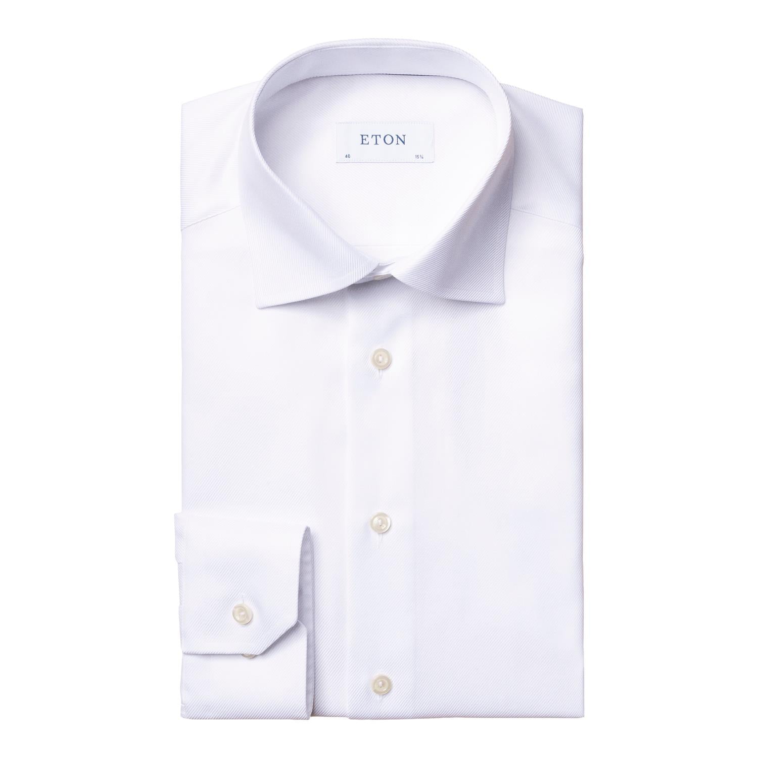 Eton Contemporary hvit skjorte i teksturert twill med klassisk snitt, langermet og elegant for menn.