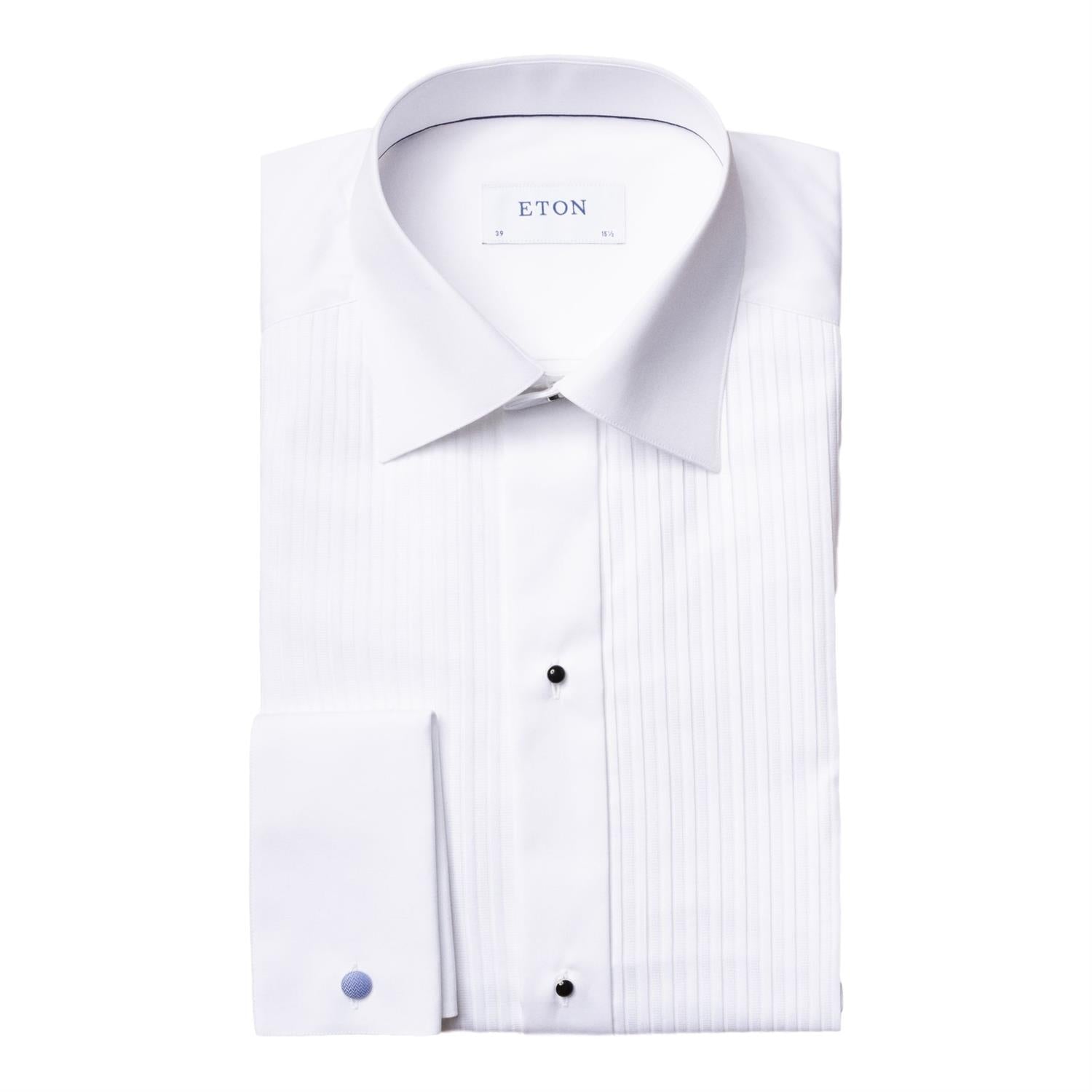 Eton Slim hvit plissé skjorte med moderat krage, langermet, elegant og stilfull for herre.