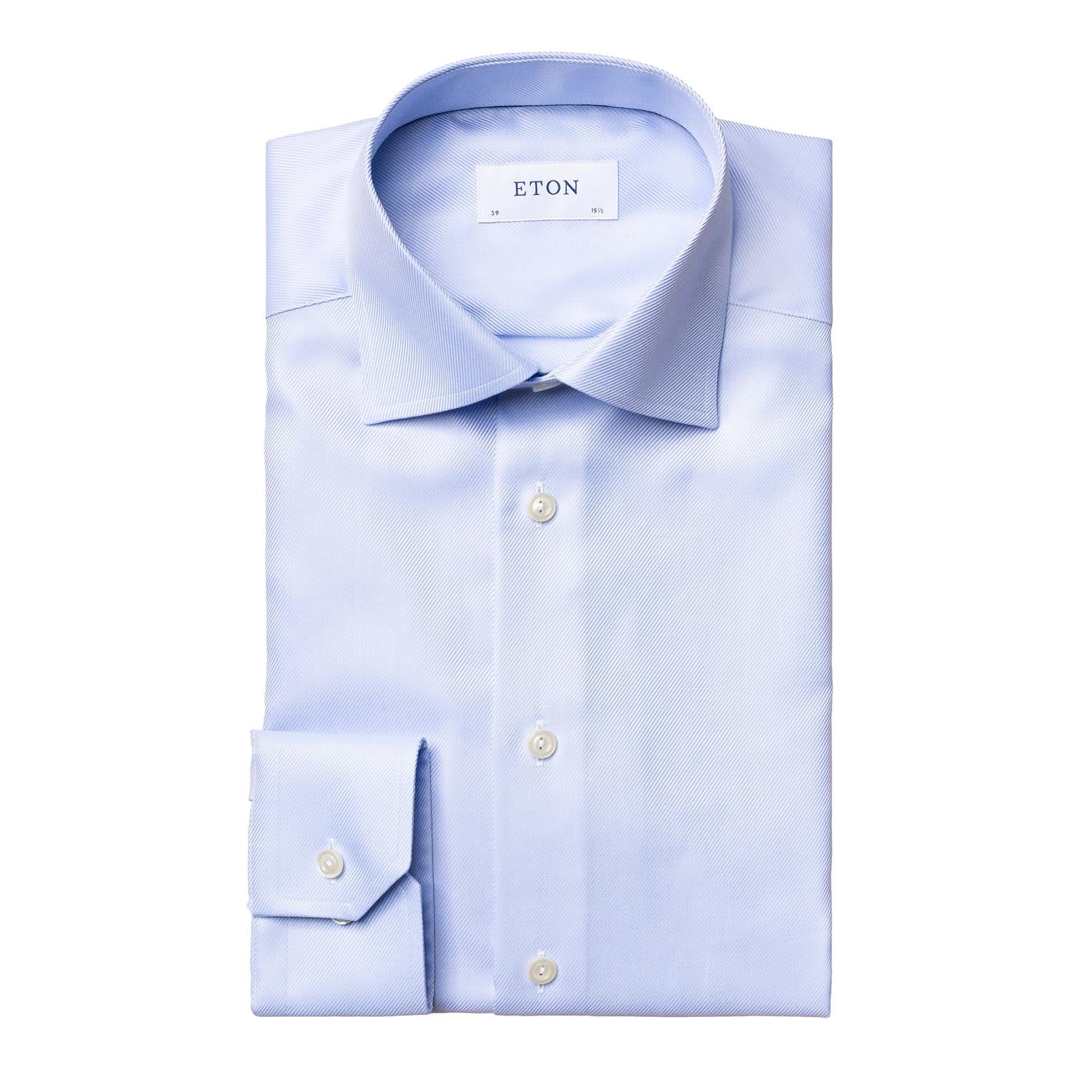 Eton Textured Twill Slim Skjorte Lyseblå - chrismoa.no