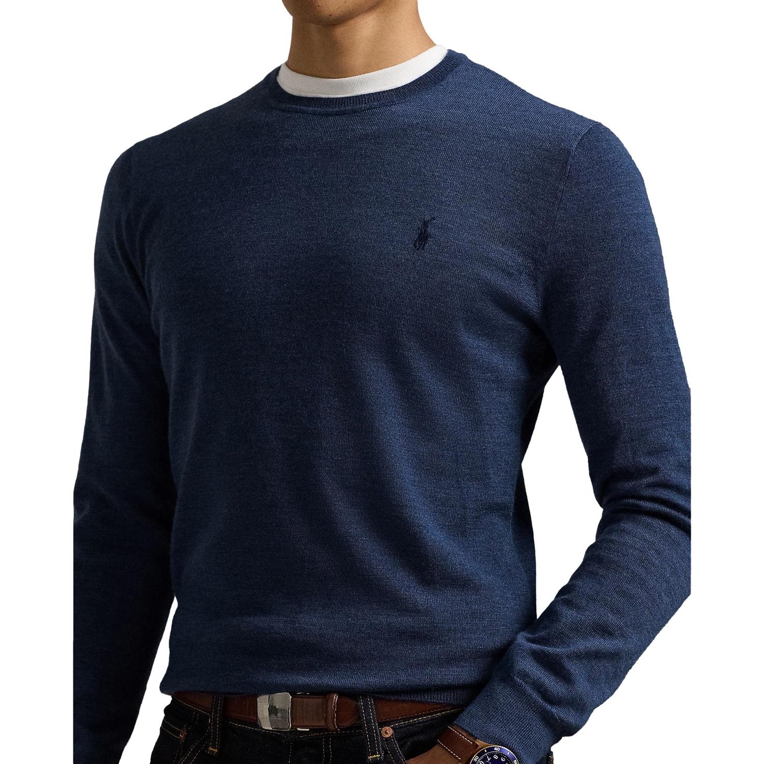 Polo Ralph Lauren Slim Fit Washable Wool Crewneck Sweater Genser Blå - chrismoa.no