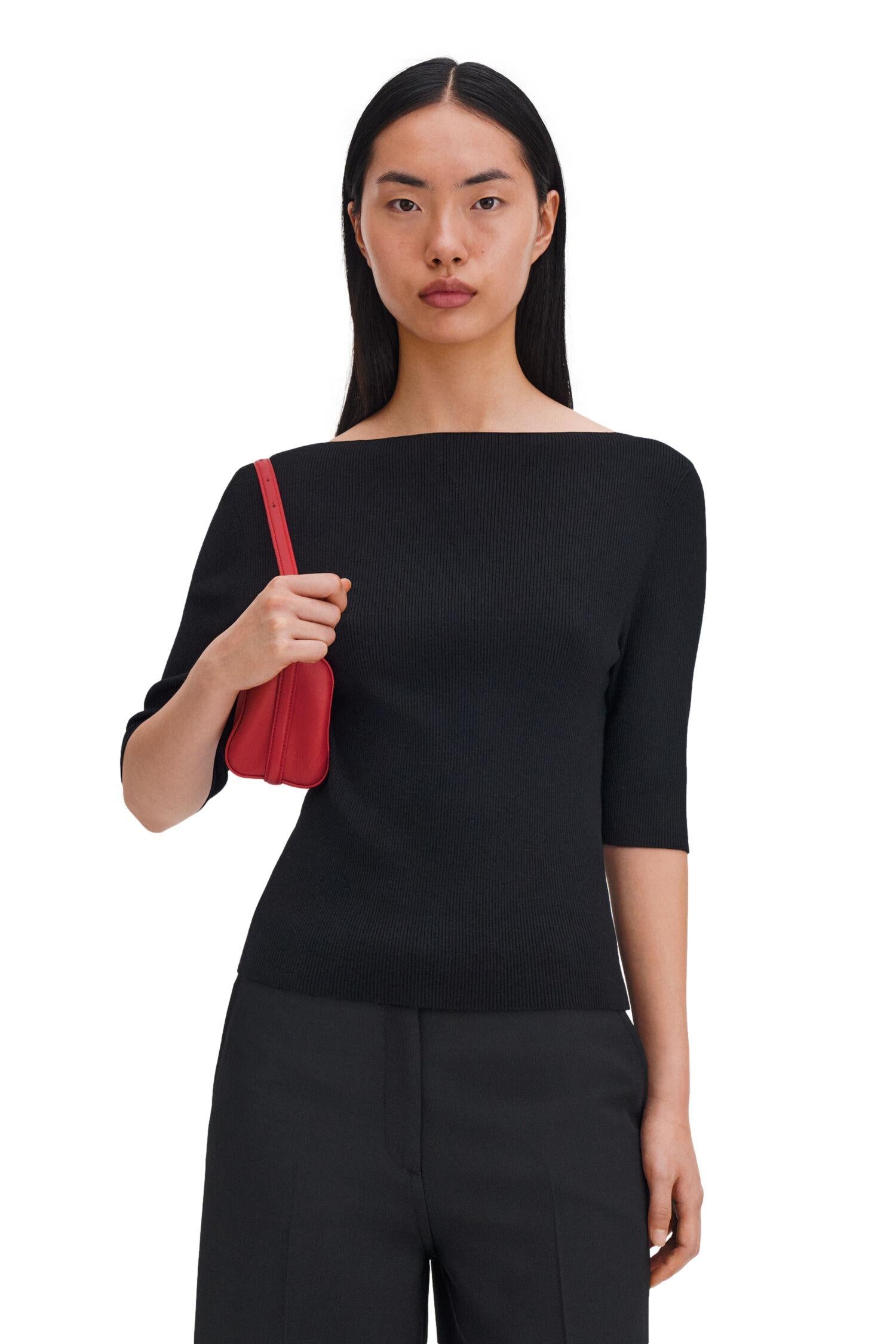 Filippa K Boatneck Rib Top Genser Sort - chrismoa.no