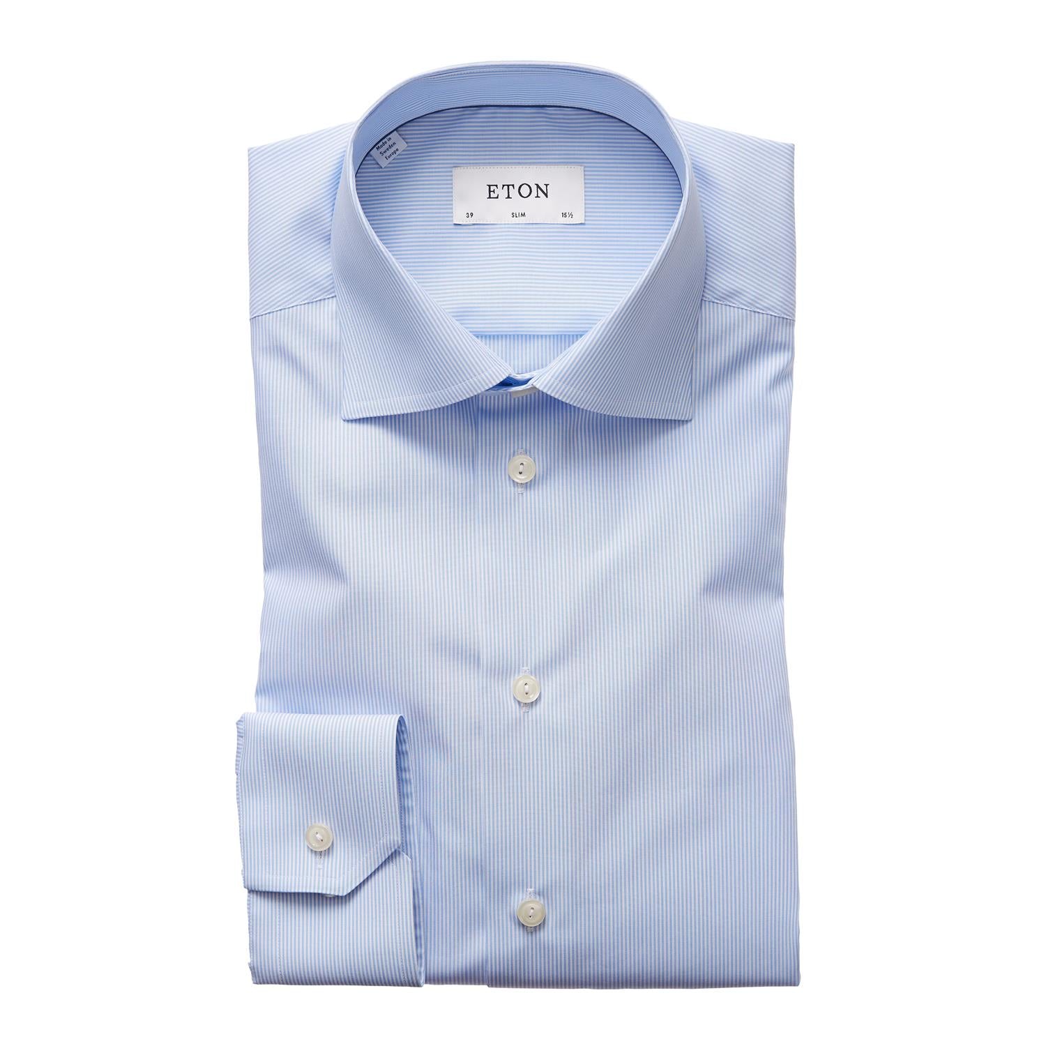 Eton Slim Striped Poplin Shirt Skjorte Lyseblå