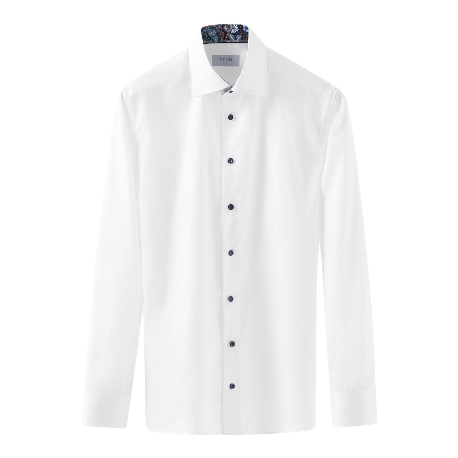 Eton White Floral Effect Signature Twill Shirt Skjorte Hvit - chrismoa.no