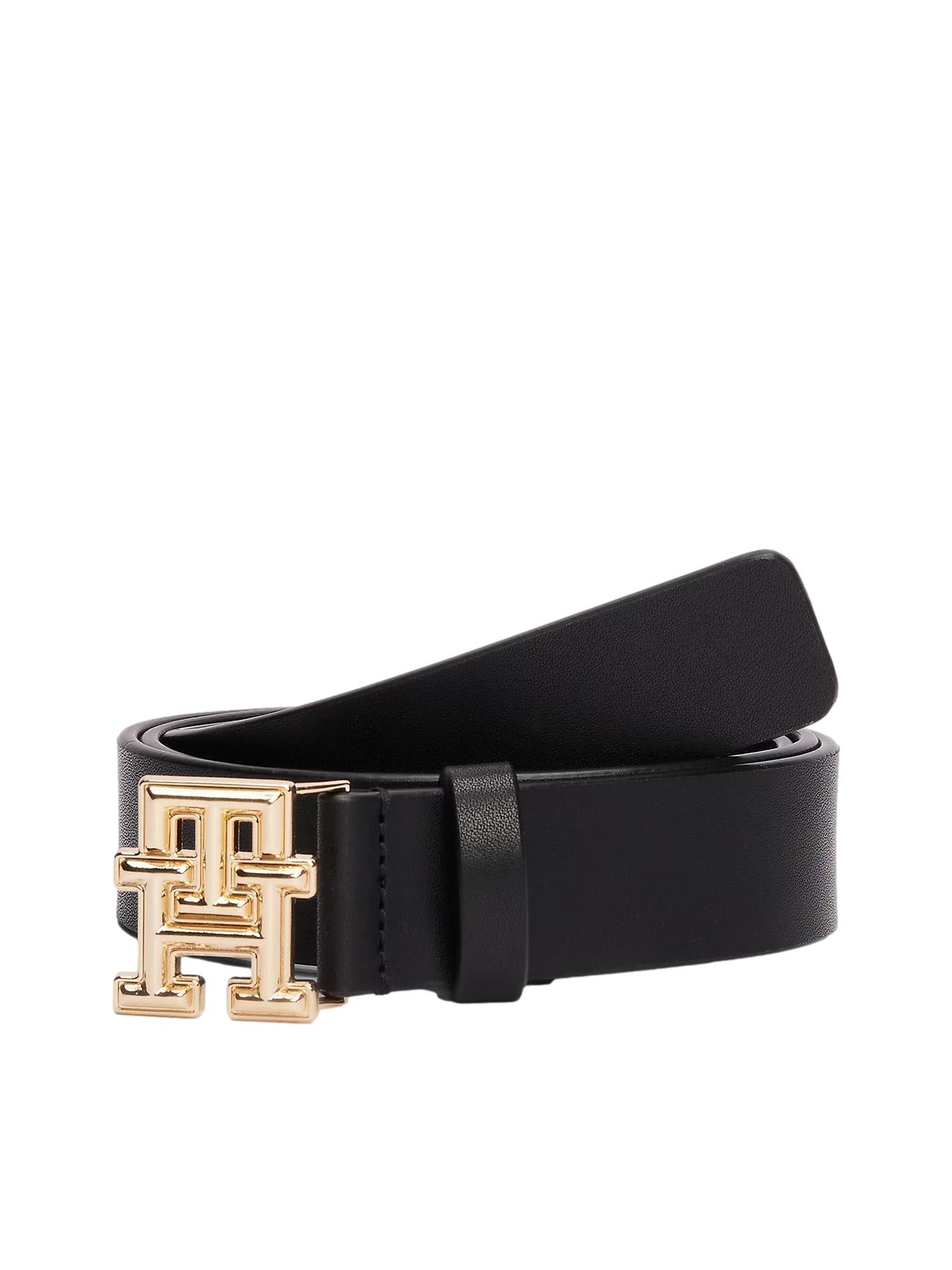 Tommy Hilfiger TH Monogram Buckle Leather Belt Belte Sort