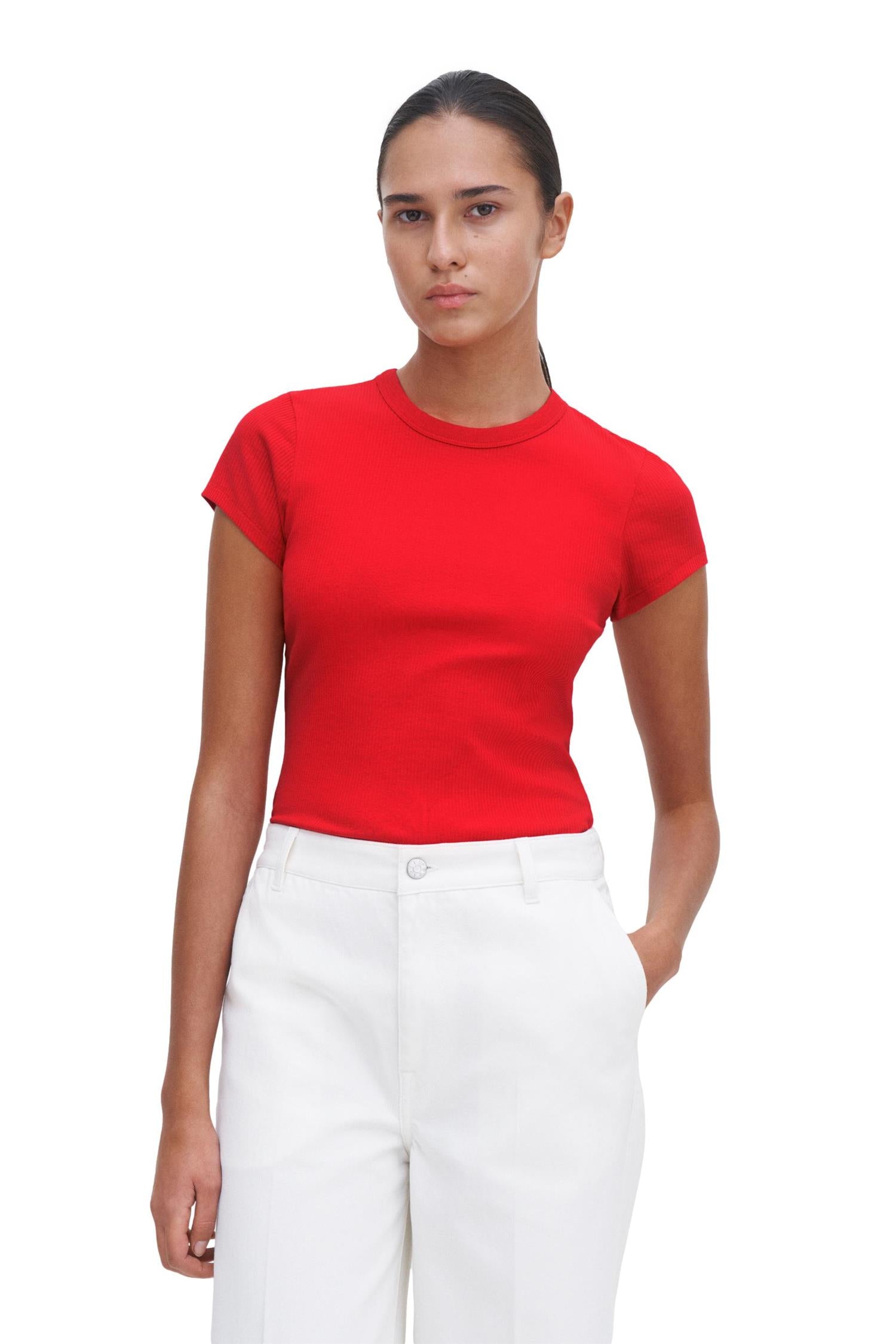 Filippa K Fine Rib Tee T-Shirt Rød - chrismoa.no