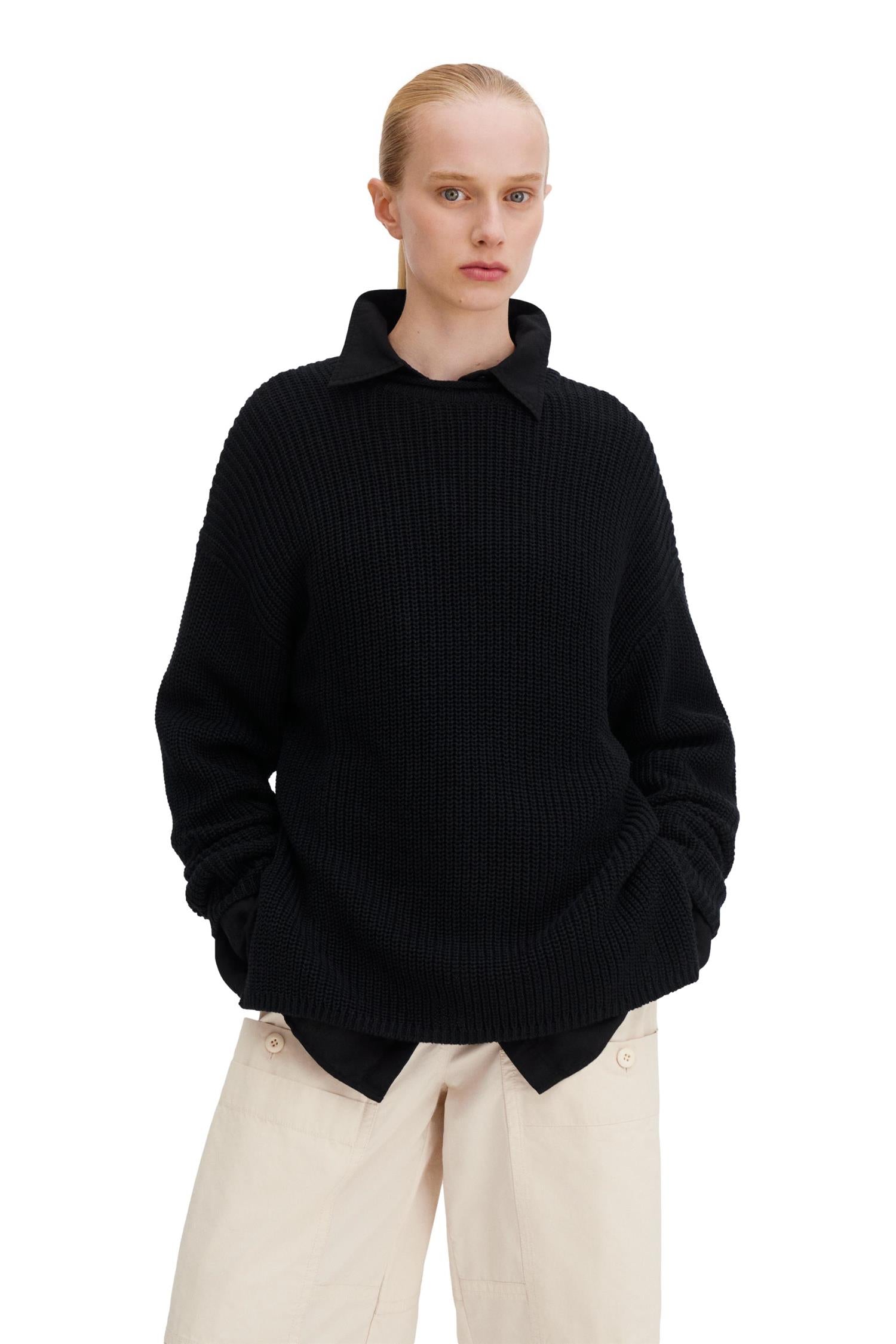 Filippa K Ribbed Cotton Linen Sweater Genser Sort - chrismoa.no